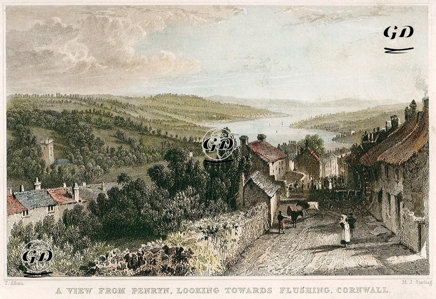 Flushing Köyüne Doğru Penryn Manzarası, Cornwall  - Thomas Allom (1804-1872) - 1831