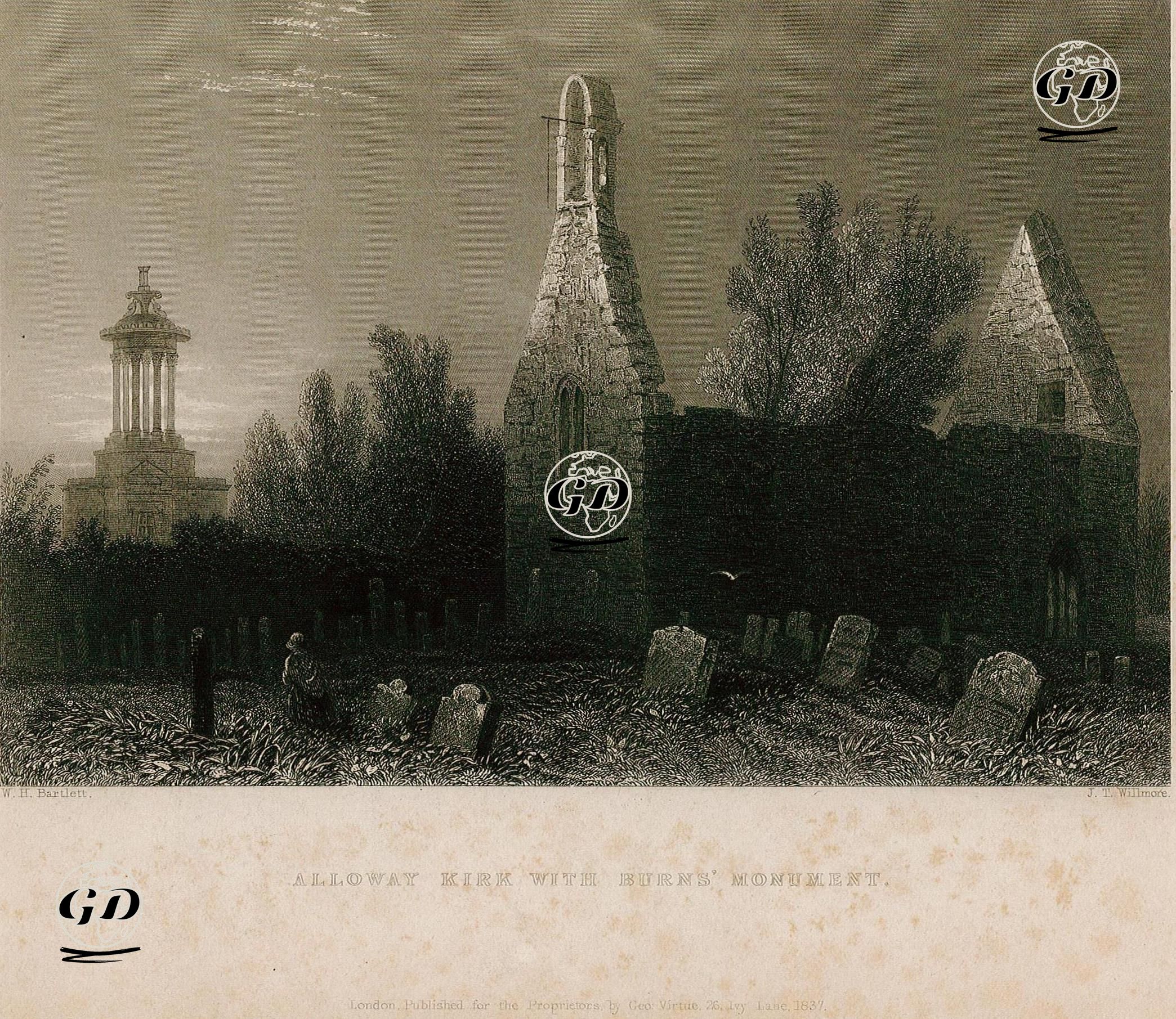 Alloway Kirk With Burns' Monument - William Henry Bartlett (1809-1854) - 1837