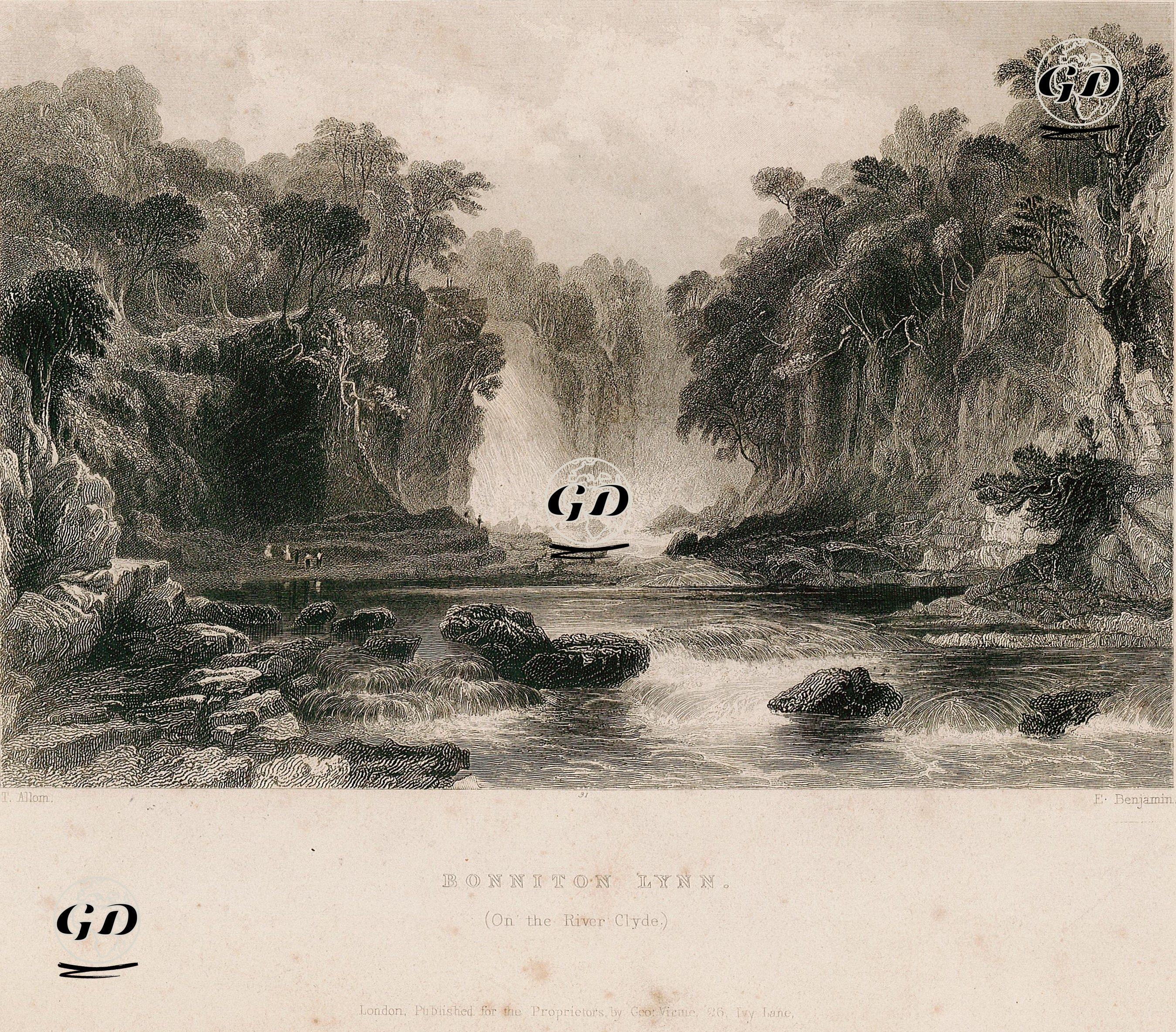 Clyde Nehri Üzerinde Bonniton Lynn Şelalesi - Thomas Allom (1804-1872) - 1840's
