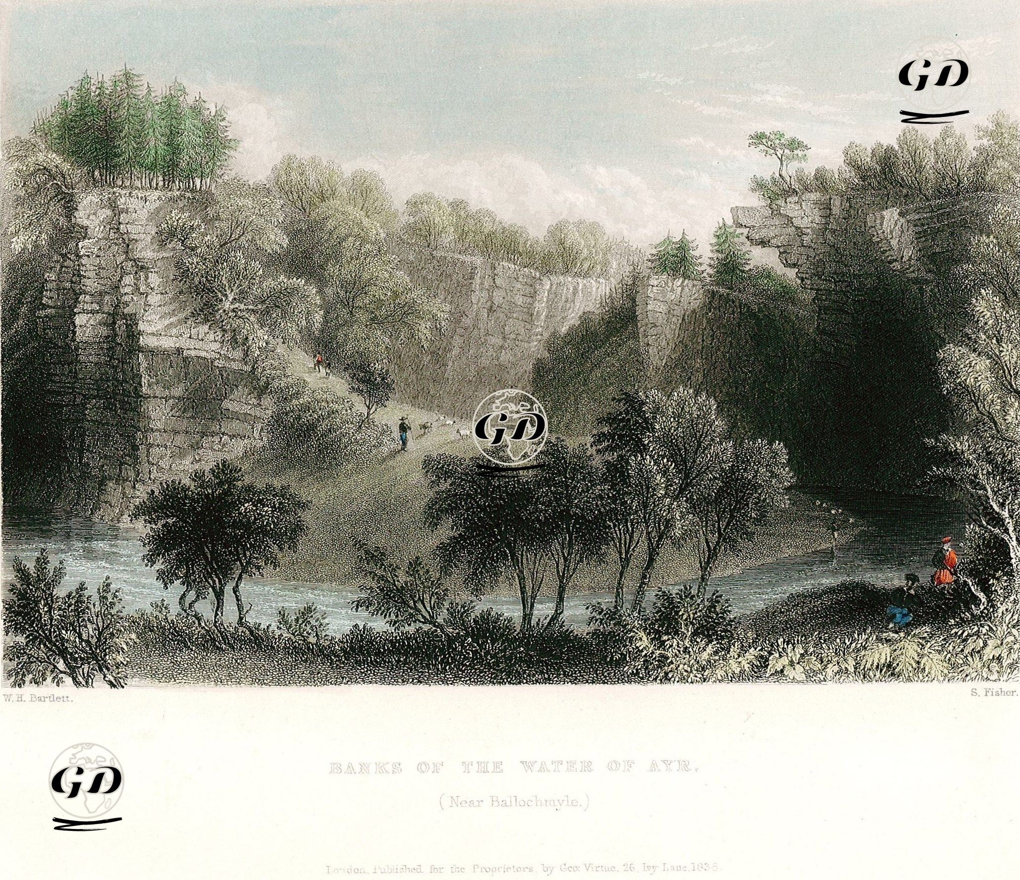 Ayr Nehrinin Ballochmyle Yakınlarındaki Kıyısı - William Henry Bartlett (1809-1854) - 1838