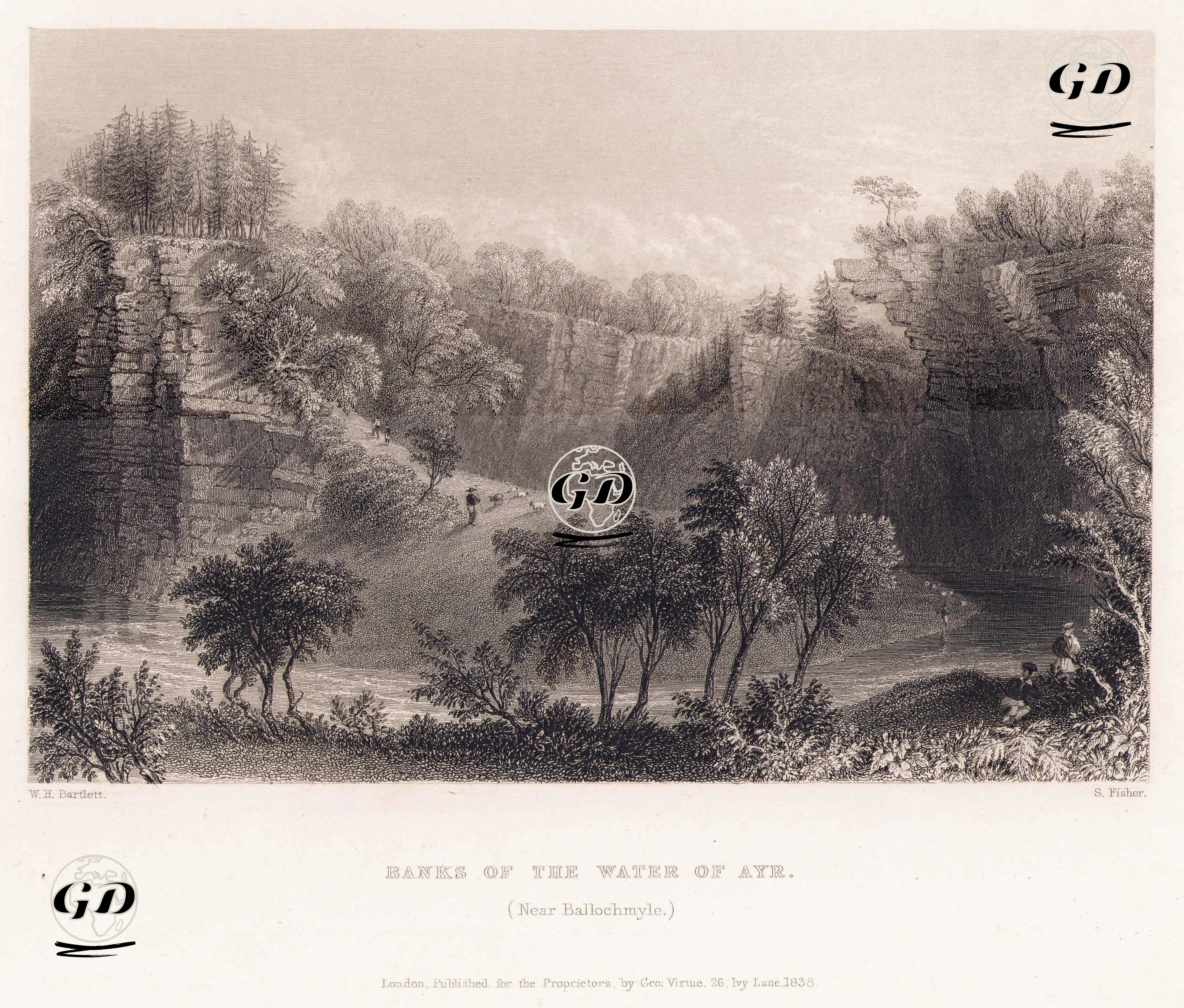 Ayr Nehrinin Ballochmyle Yakınlarındaki Kıyısı - William Henry Bartlett (1809-1854) - 1838