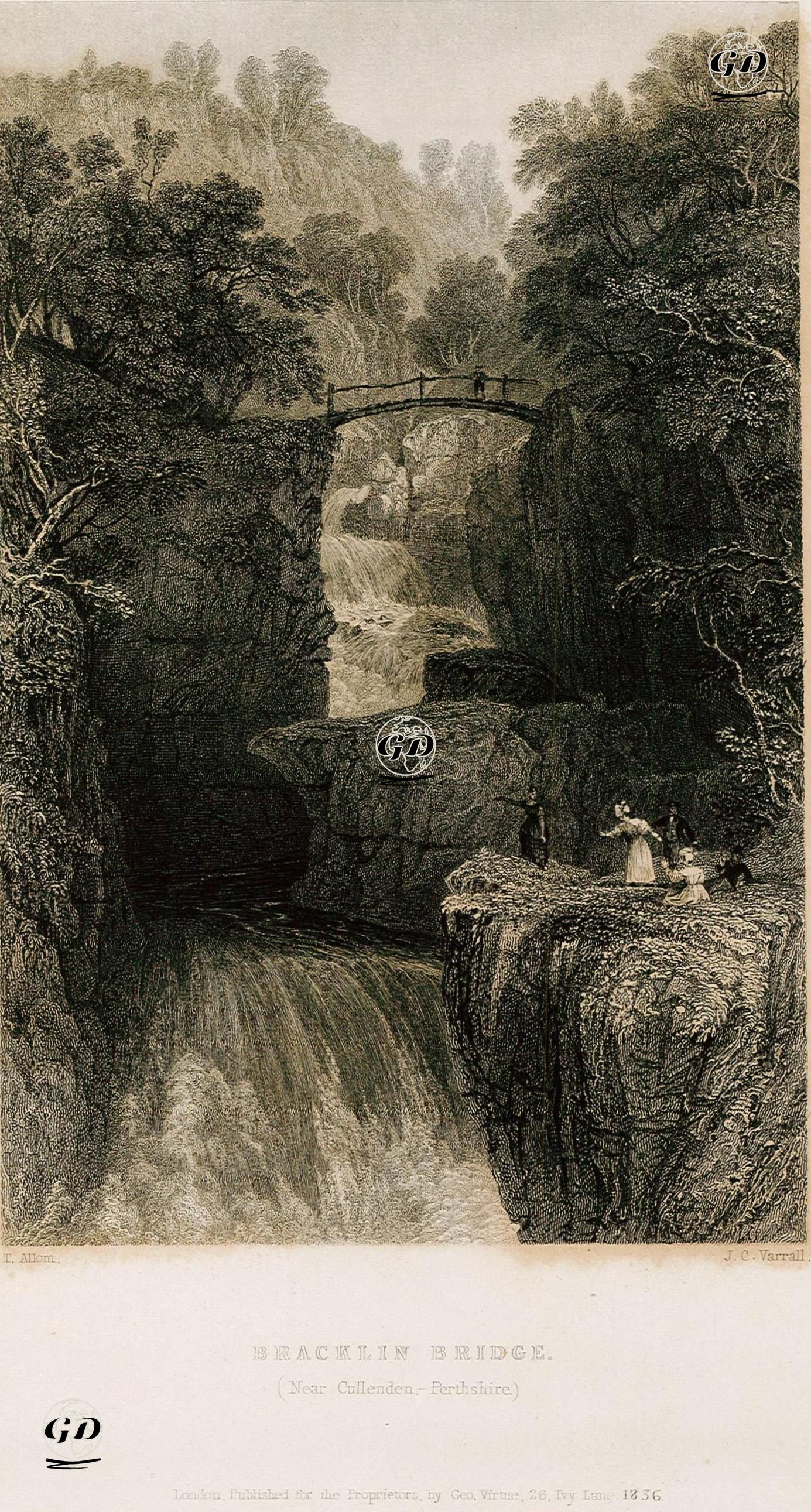 Bracklin Şelaleri Ve Bracklin Köprüsü, Perthshire - Thomas Allom (1804-1872) - 1836