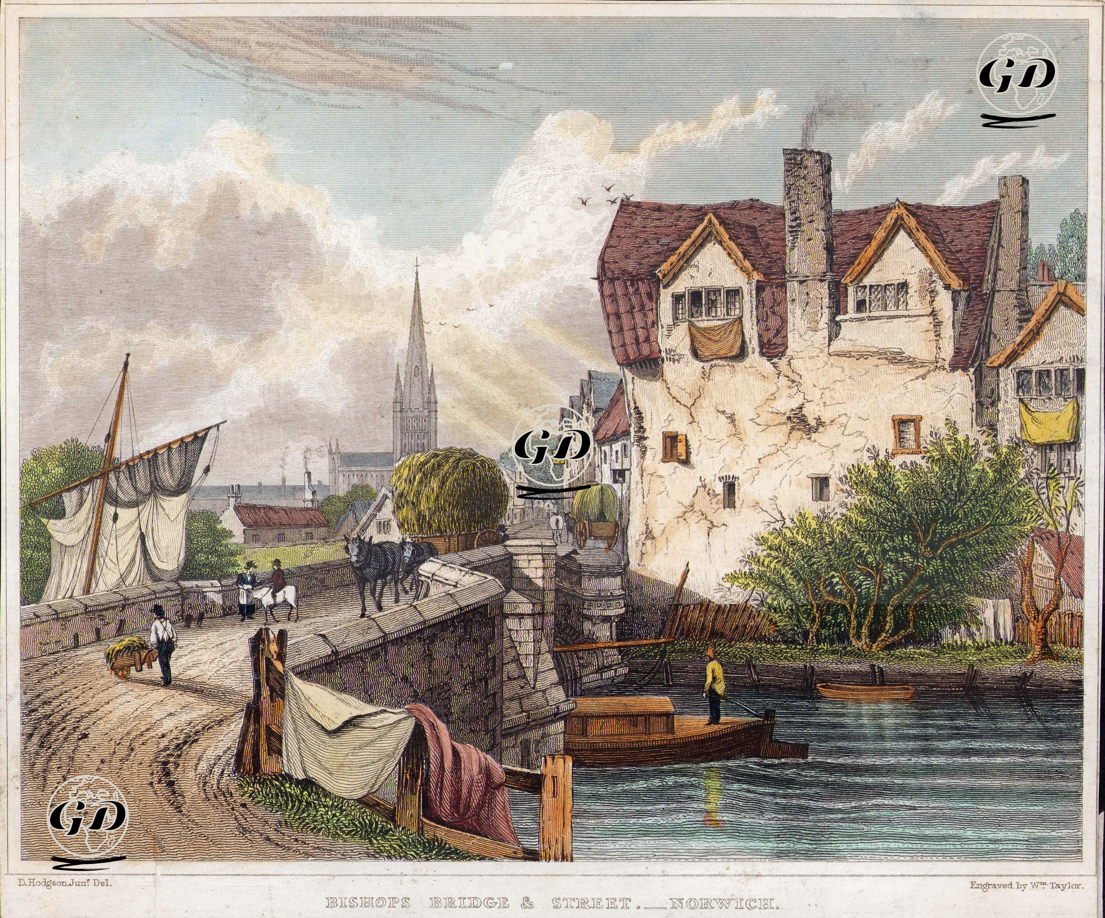 Bishop Köprüsü Ve Caddesi, Norwich - David Hodgson (1798-1864) - 1829