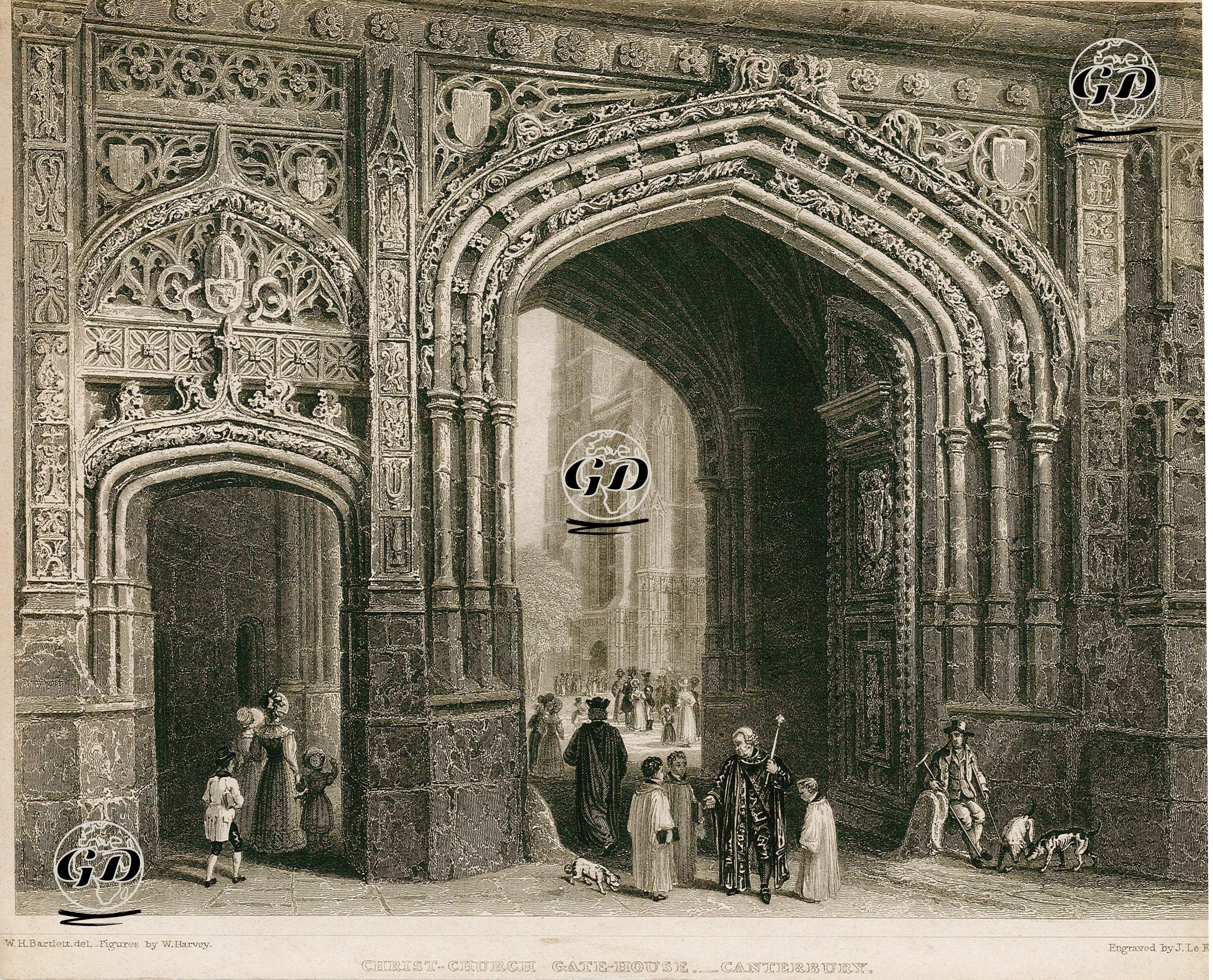 Christ Church, Gate House, Canterbury - William Henry Bartlett (1809-1854)-William Harvey (1796-1866) - 1830