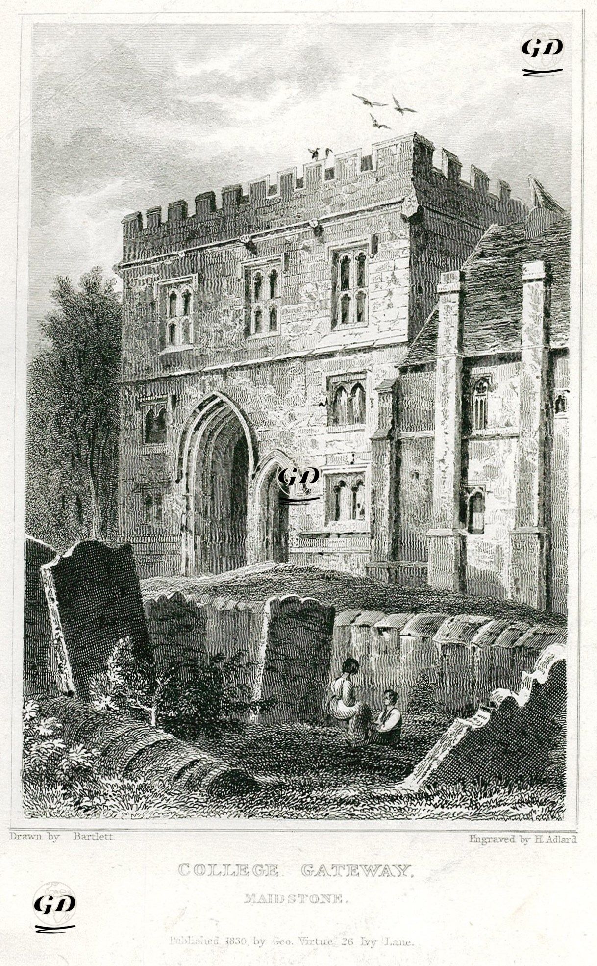 All Saints Koleji Giriş Kapısı (Geçidi), Maidstone - William Henry Bartlett (1809-1854) - 1830