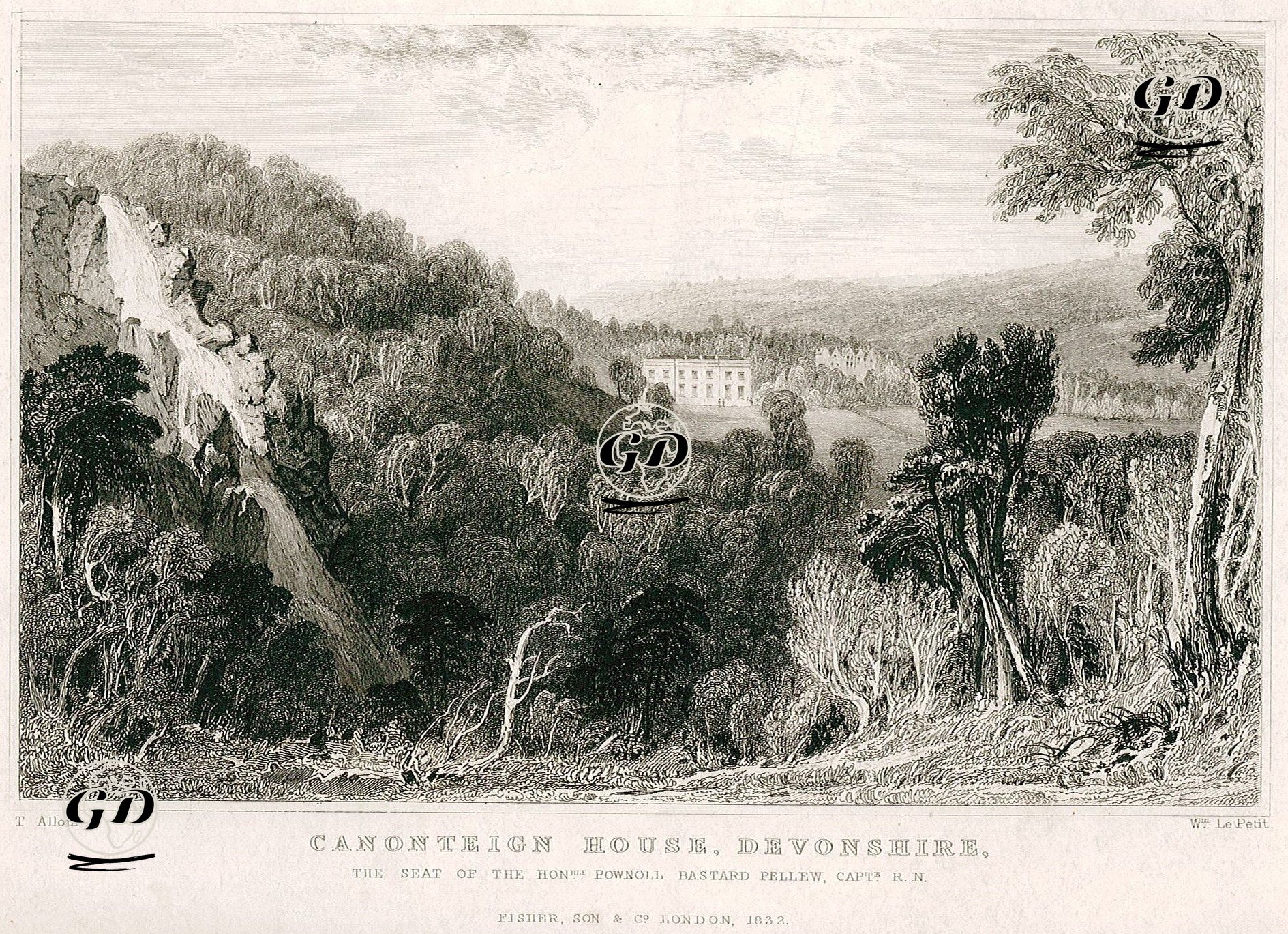 Pownoll Bastard Pellew'in Evi Canonteign Malikhanes, Devonshire - Thomas Allom (1804-1872) - 1832