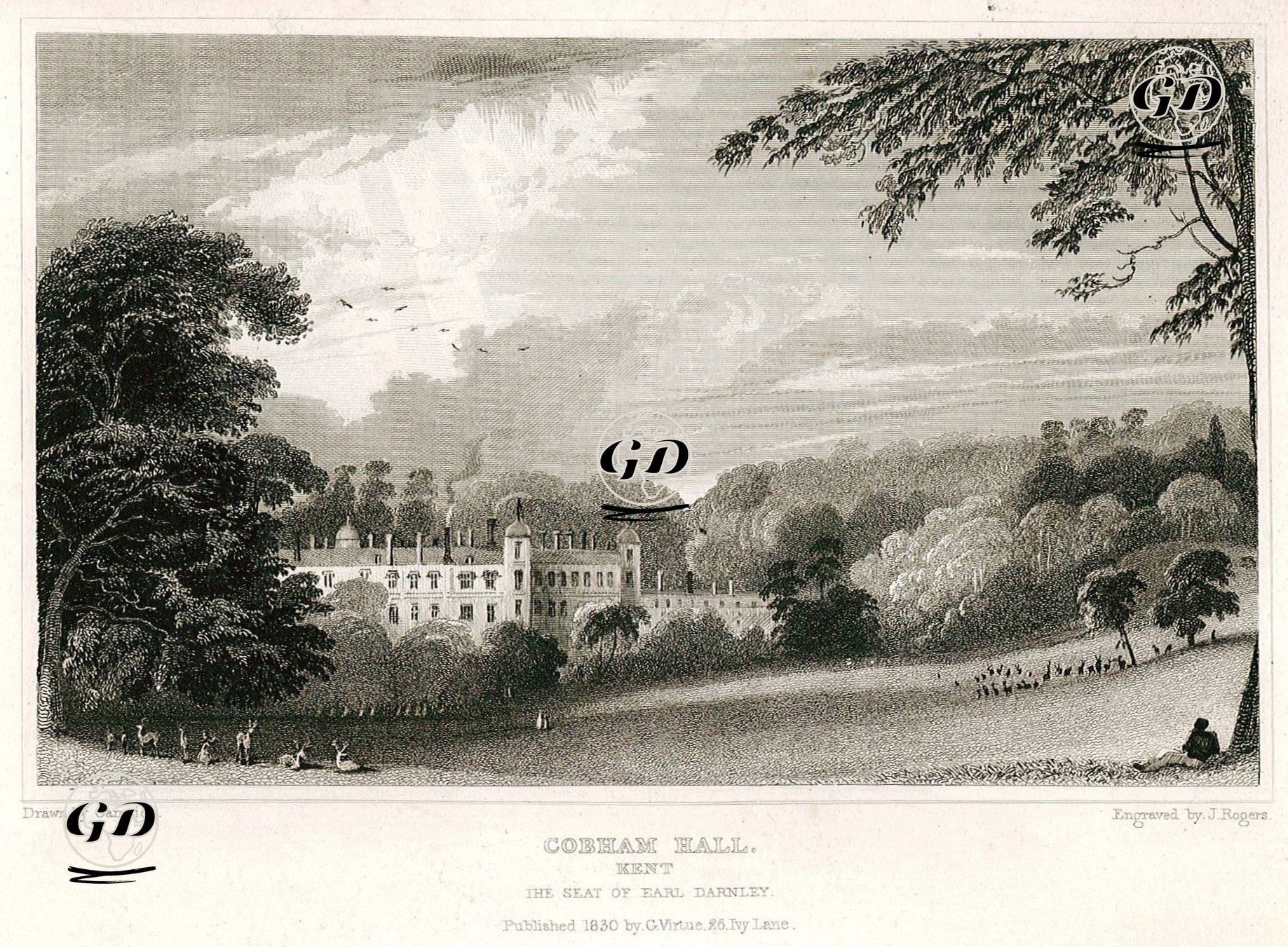 Darnley Kontunun Evi Cobham Hall Malikhanesi, Kent - George Bryant Campion (1796-1870) - 1830
