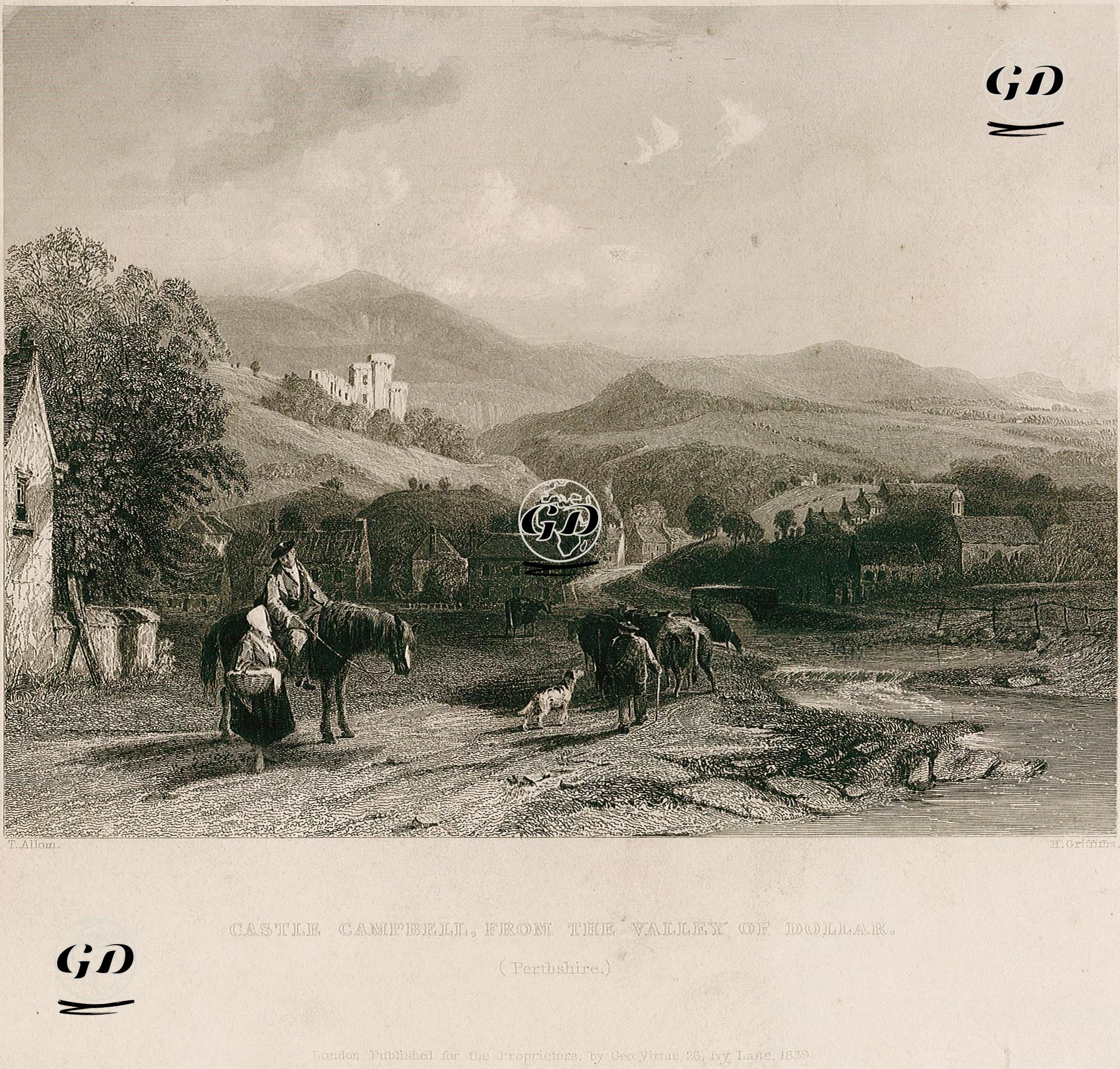 Dollar Vadisinden Campbell Kalesi, Perthshire - Thomas Allom (1804-1872) - 1839