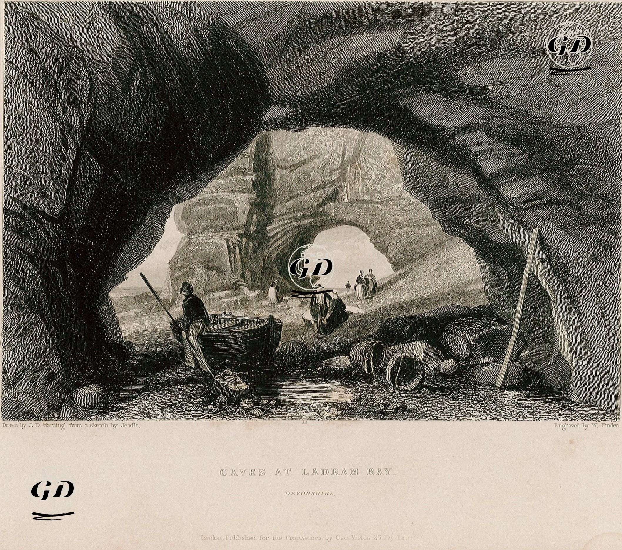 Ladram Koyundaki Mağaralar, Devonshire - James Duffield Harding (1798-1863)-Jendle - 1842