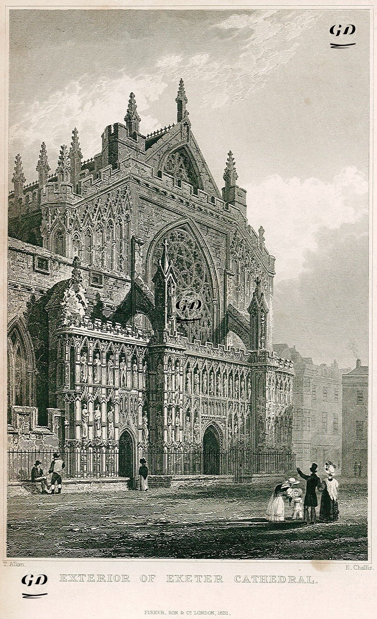 Exeter Katedralinin Dış Görüntüsü - Thomas Allom (1804-1872) - 1831