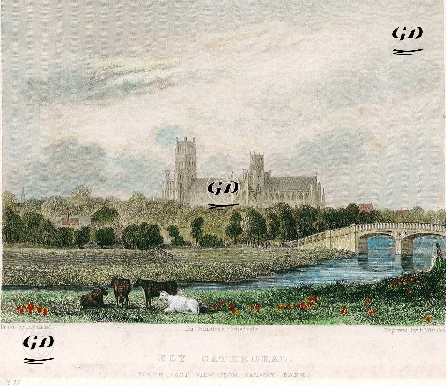 Ely Cathedral, South East View From Barway Bank, Pl.77 - Robert Garland (1808-1863) - 1836