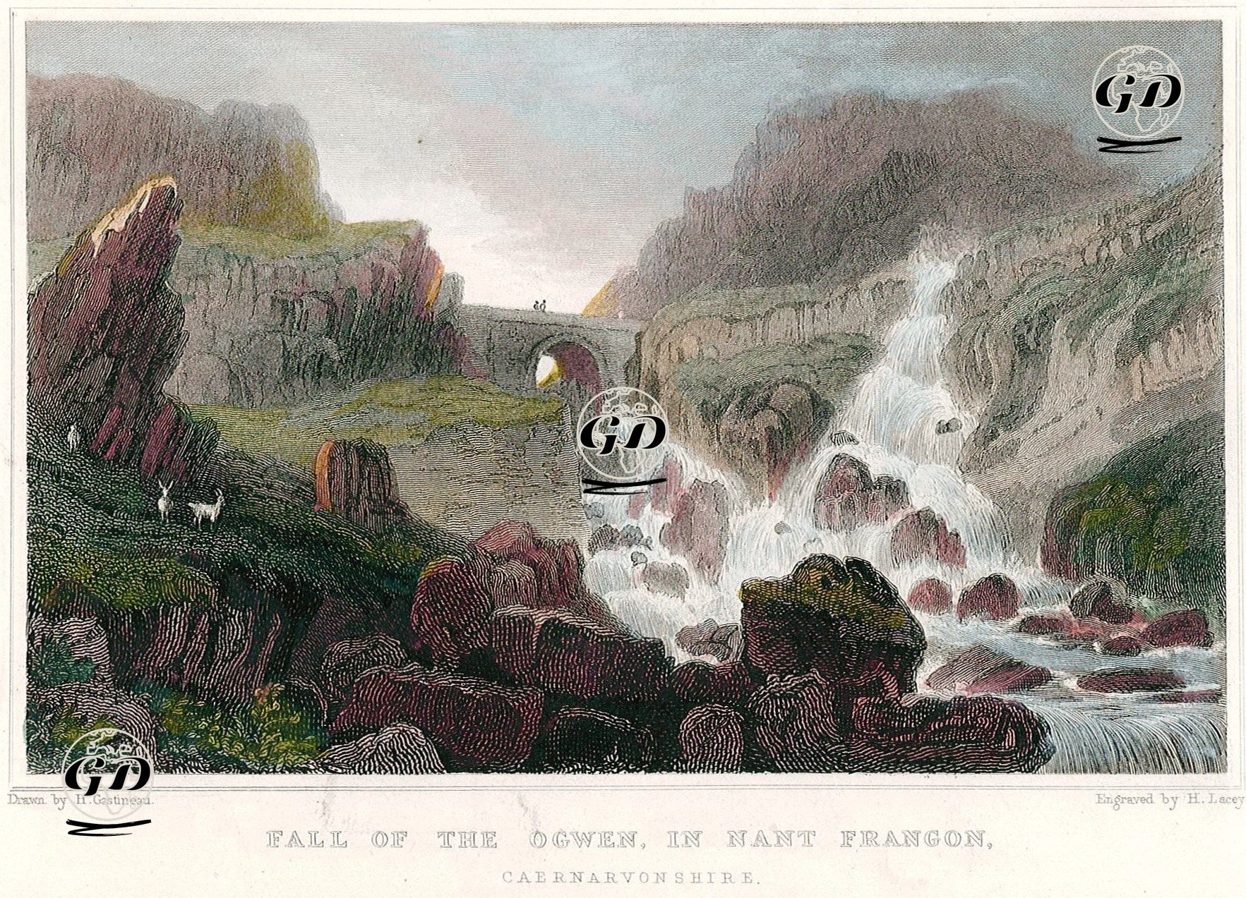 Nant Ffrancon Geçitinde Ogwen Şelalesi, Caernarvonshire - Henry Gastineau (1791-1876) - 1830