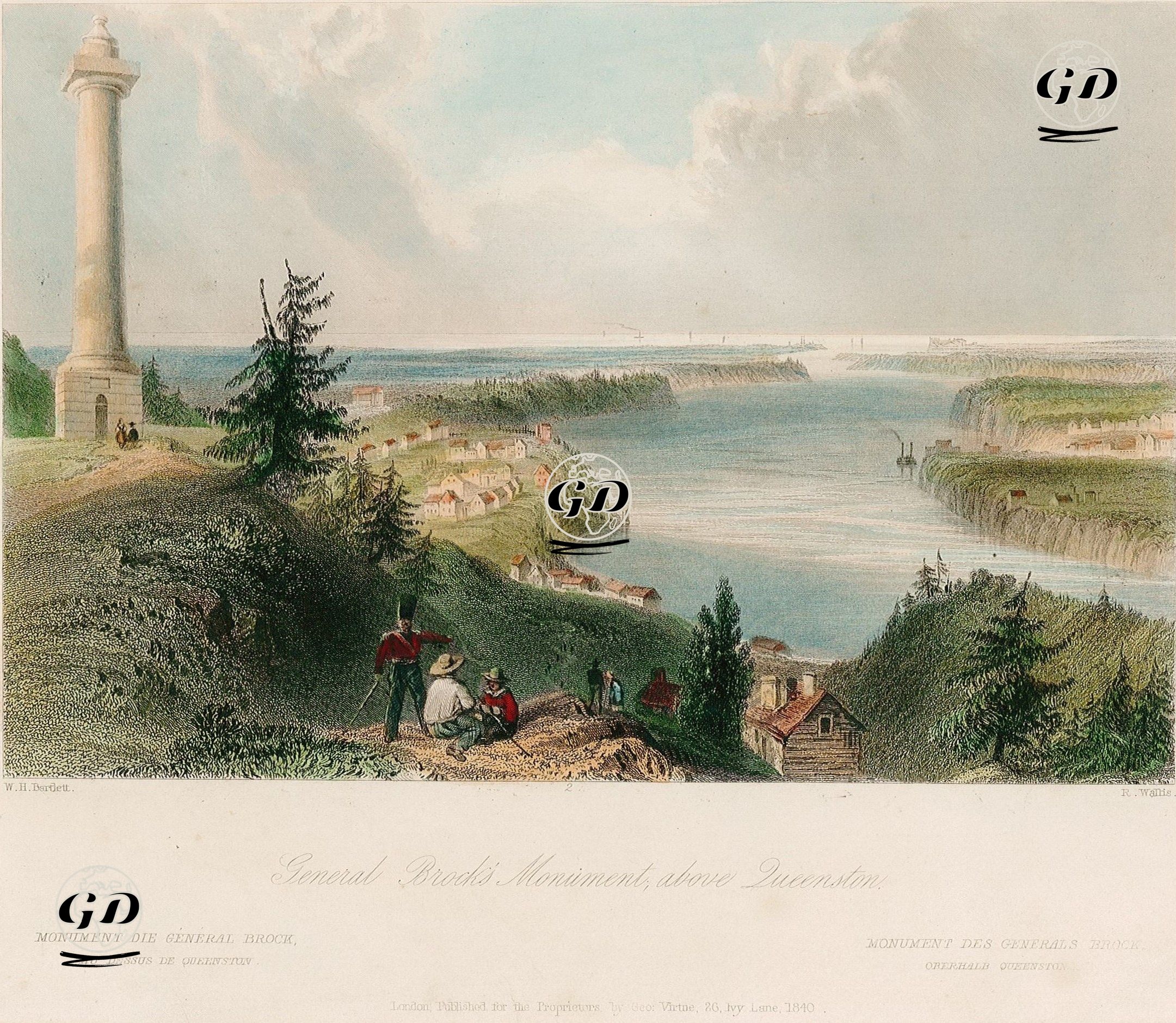 General Brock's Monument, Above Queenston-Monument Die General Brock, Au Dessus De Queenston-Monument Des Generals Brock, Oberhalp Queenston - William Henry Bartlett (1809-1854) - 1840
