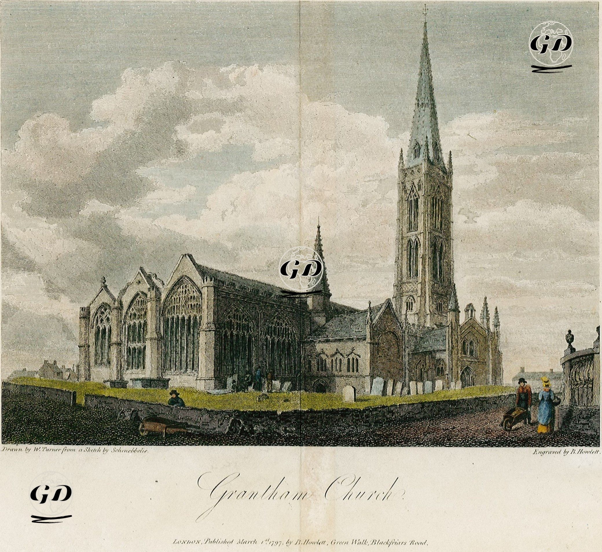 Grantham Church - Joseph Mallord William Turner (1775-1851)-Schenebbelie - 1797