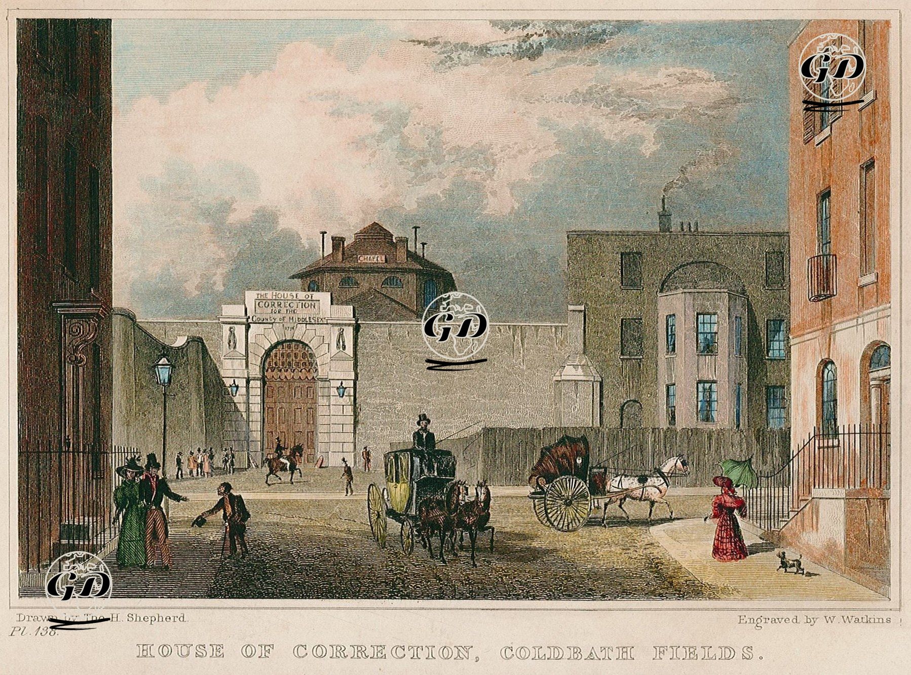 House Of Correction, Coldbath Fields, Pl.138 - Thomas Hosmer Shepherd (1792-1864) - 1829