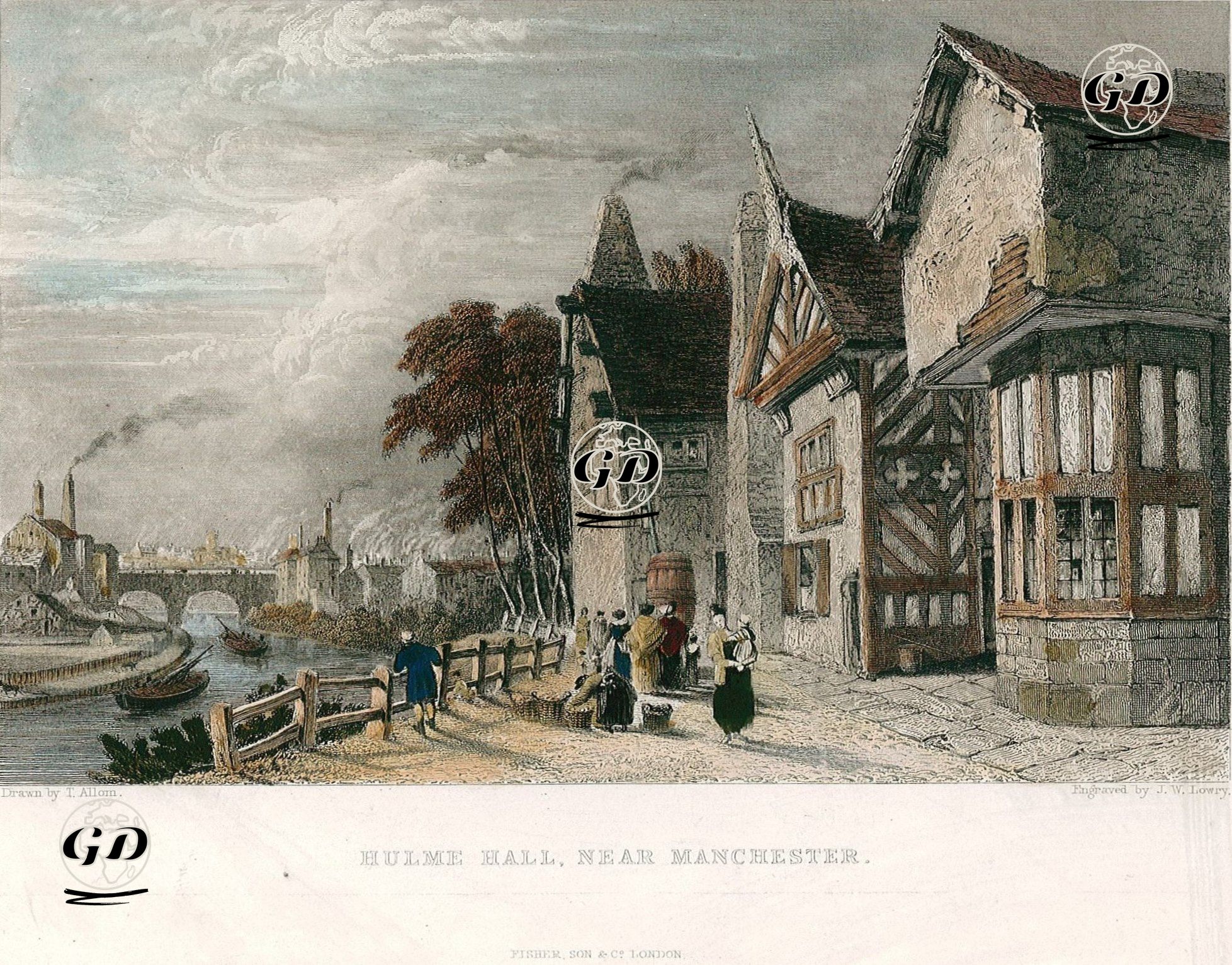 Manchester Yakınlarında Hulme Hall Evleri - Thomas Allom (1804-1872) - 1836