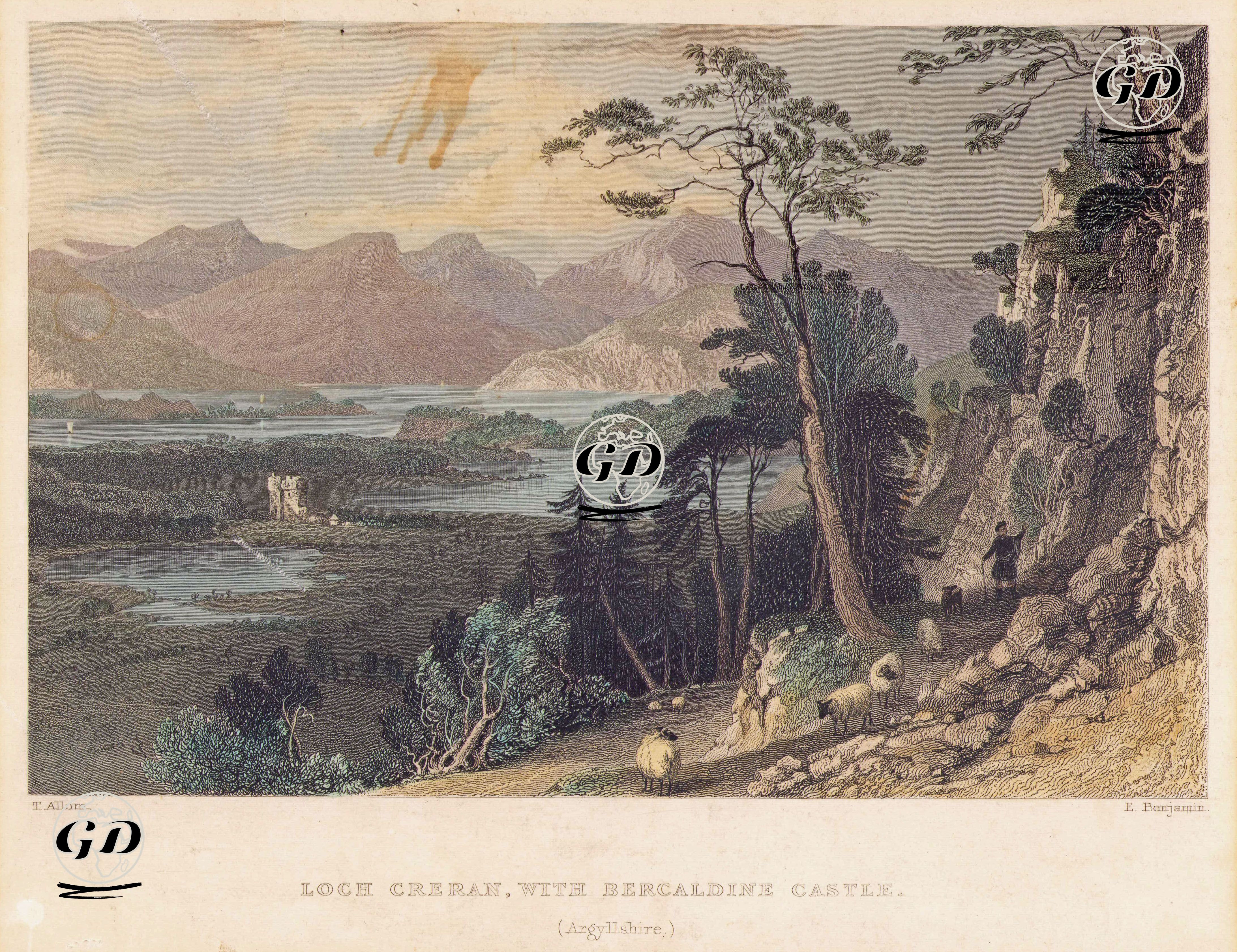 Creran Gölü Ve Barcaldine Kalesi , Argyllshire - Thomas Allom (1804-1872) - 1837
