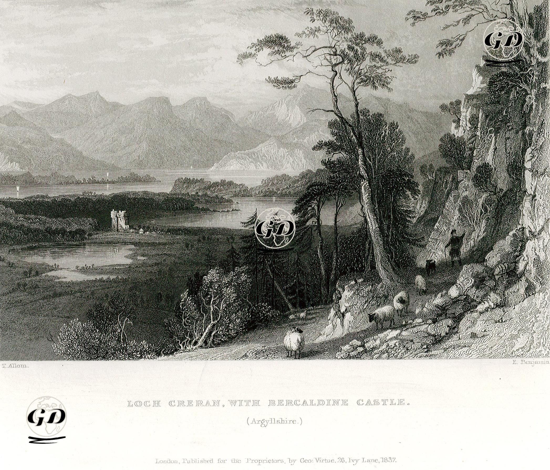 Creran Gölü Ve Barcaldine Kalesi , Argyllshire - Thomas Allom (1804-1872) - 1837