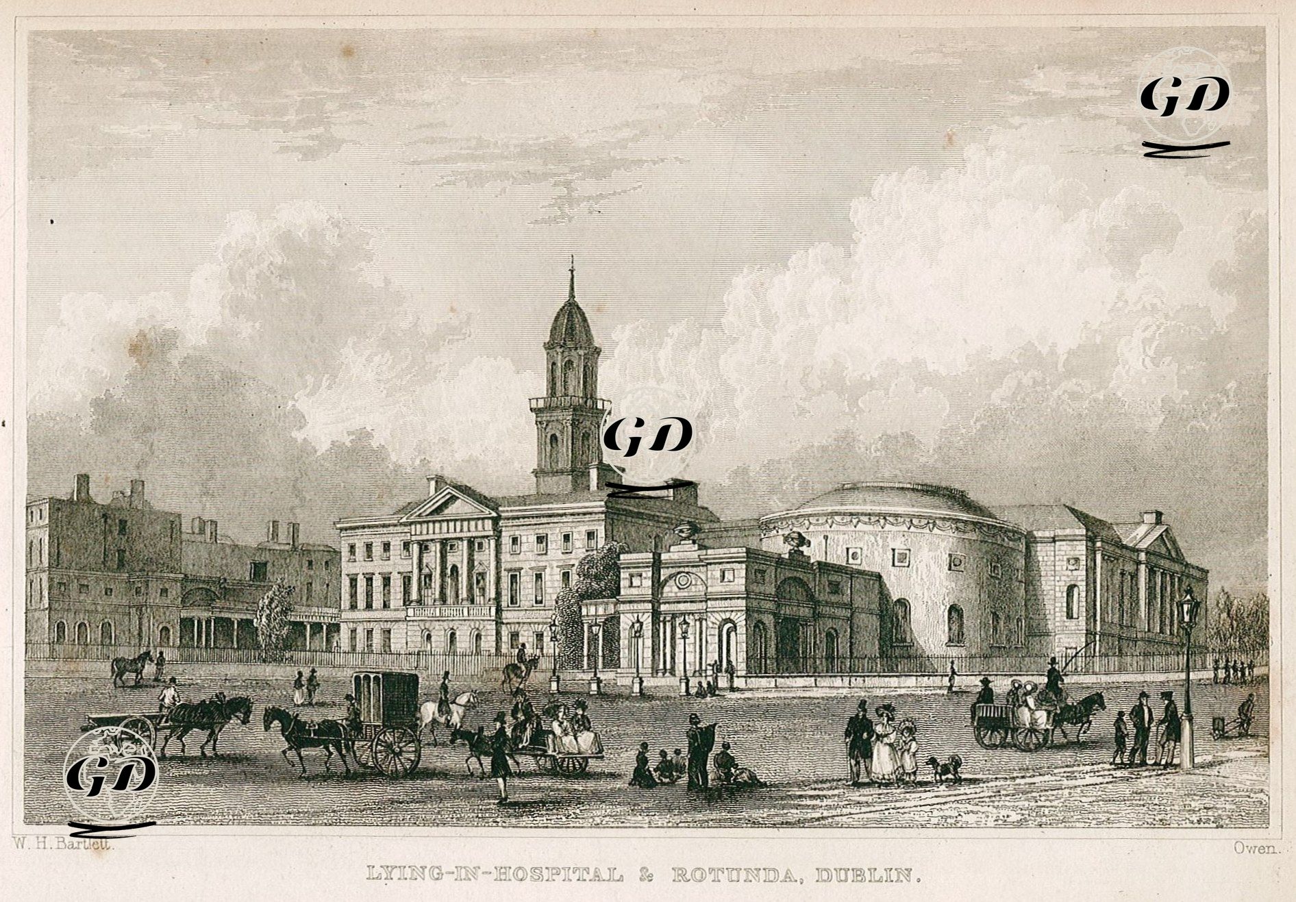 Rotunda Hastanesi Ve Parnell Meydanı - William Henry Bartlett (1809-1854) - 1830