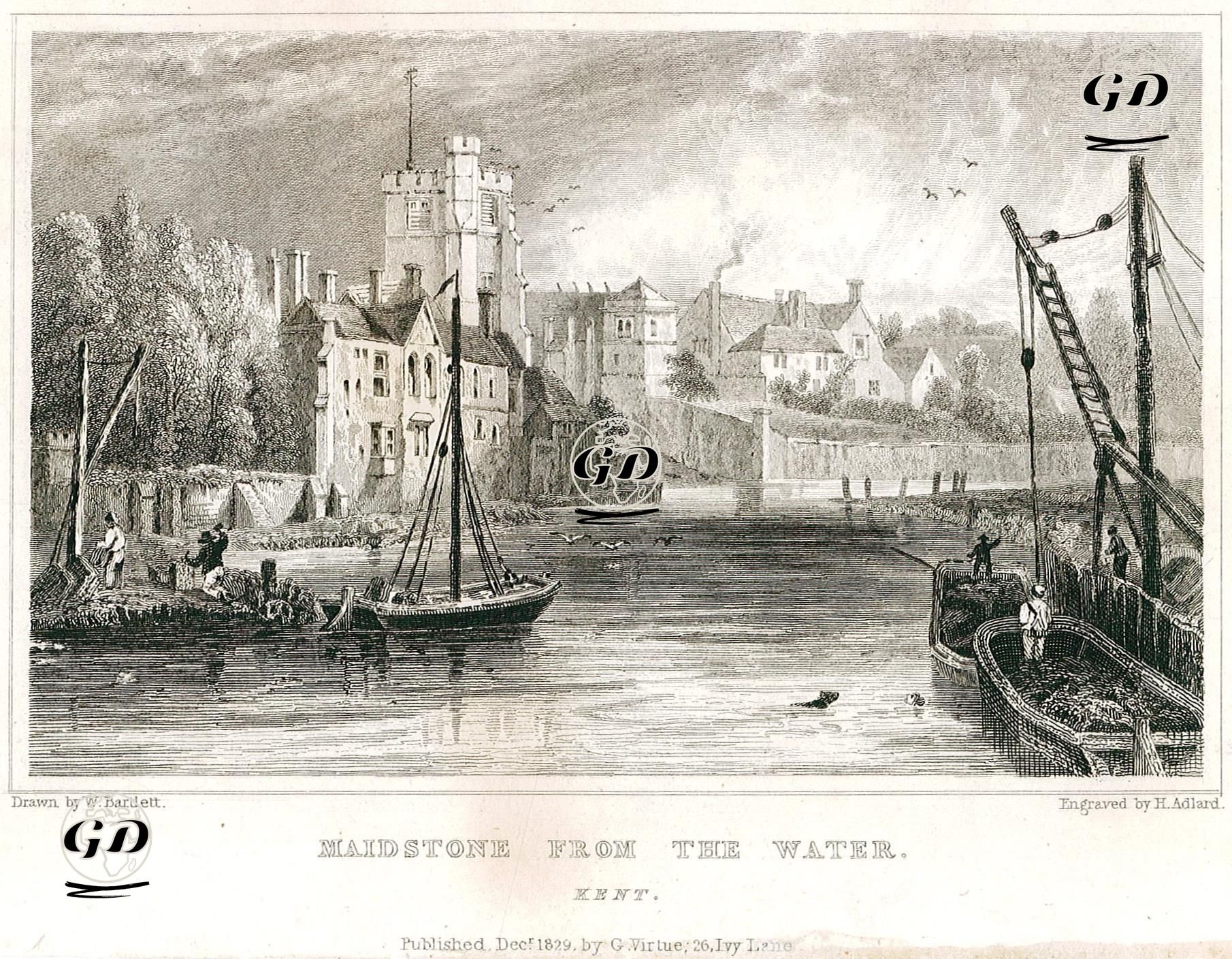 Medway Nehrinden Maidstone - William Henry Bartlett (1809-1854) - 1829