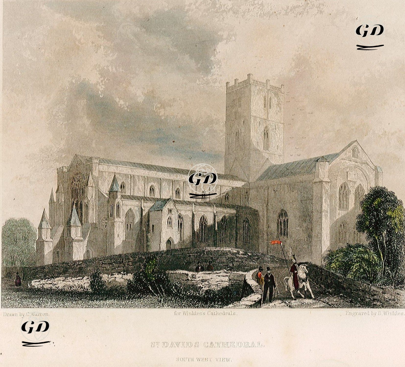 St.David Katedralinin Güneybatıdan Görünümü - Charles Warren (1767-1823) - 1836