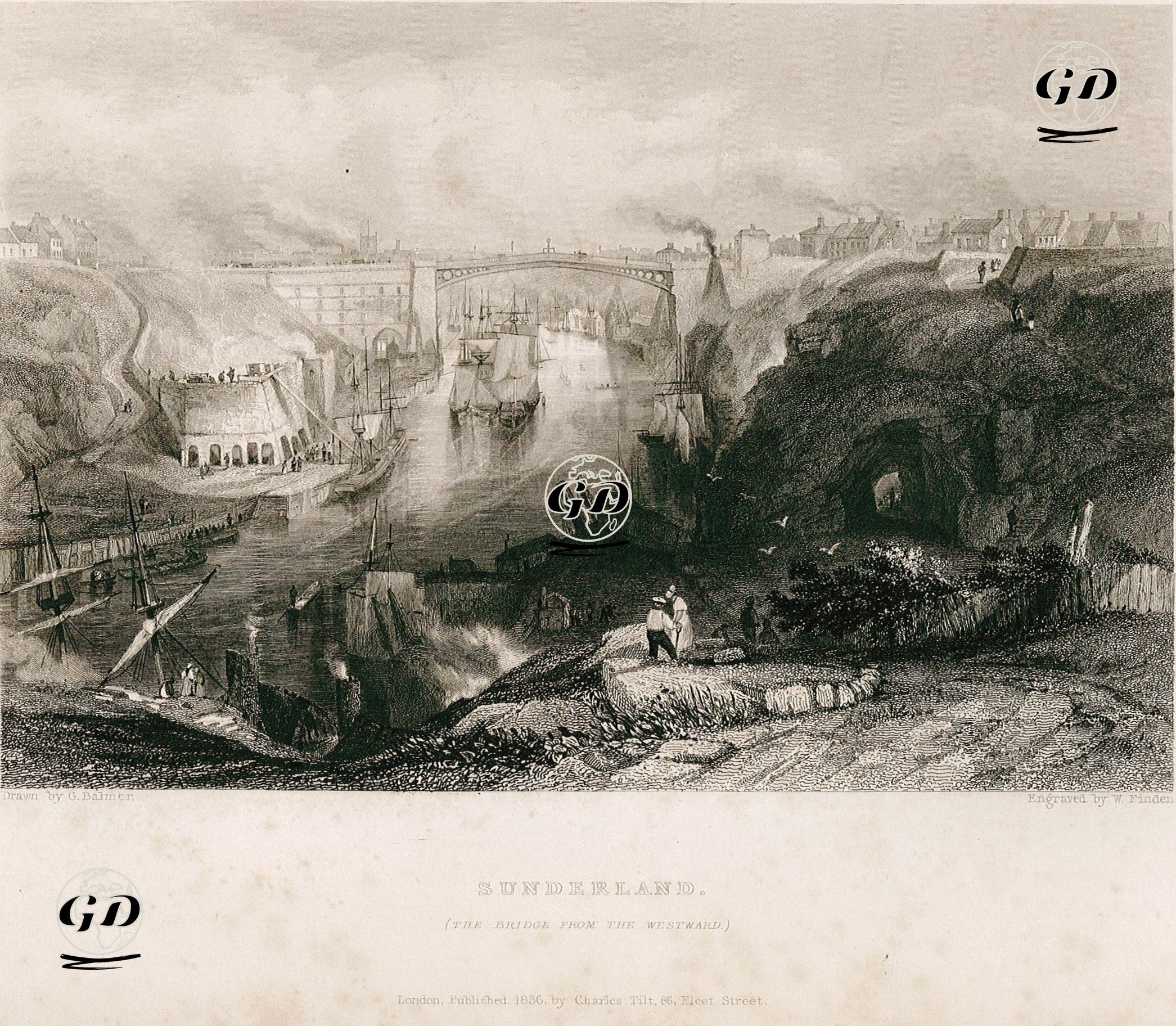 Sunderland, The Bridge From The Westward - George Balmer (1805-1846) - 1836