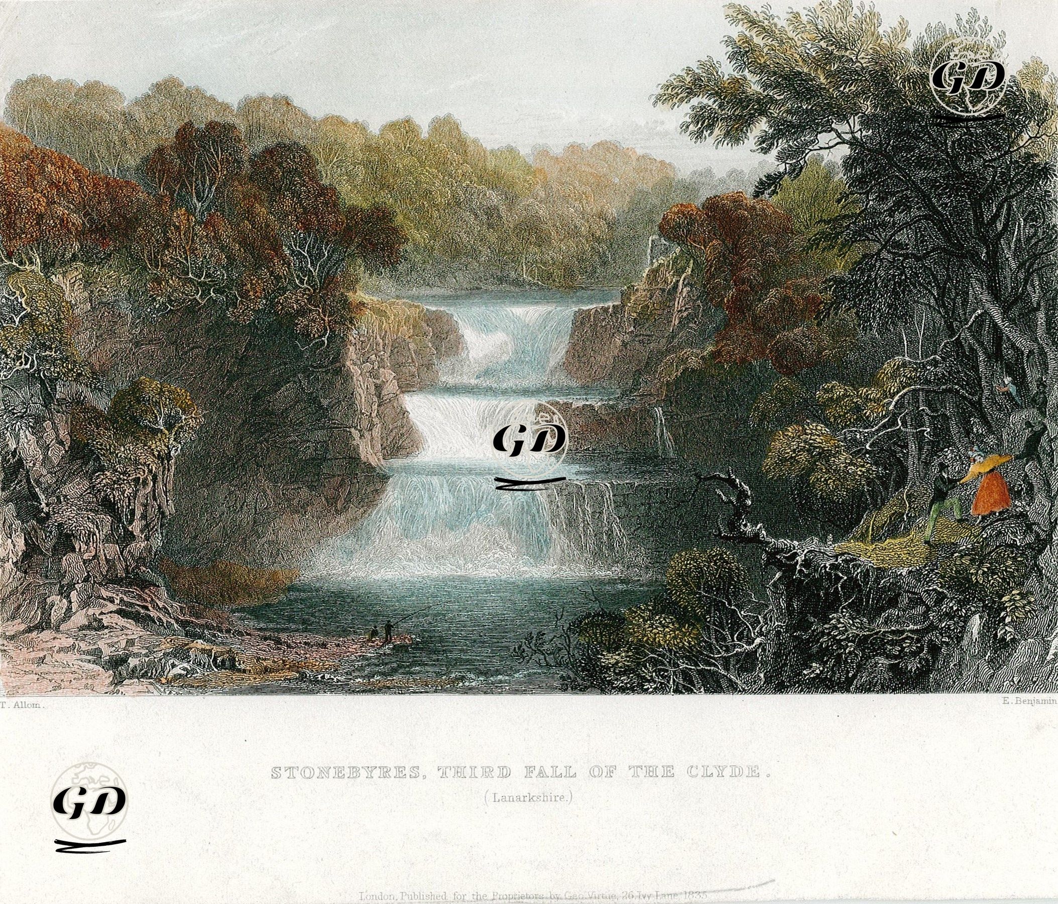 Clyde Nehri Üzerindeki Üçüncü Şelale Olan Stonebyres, Lanarkshire - Thomas Allom (1804-1872) - 1835