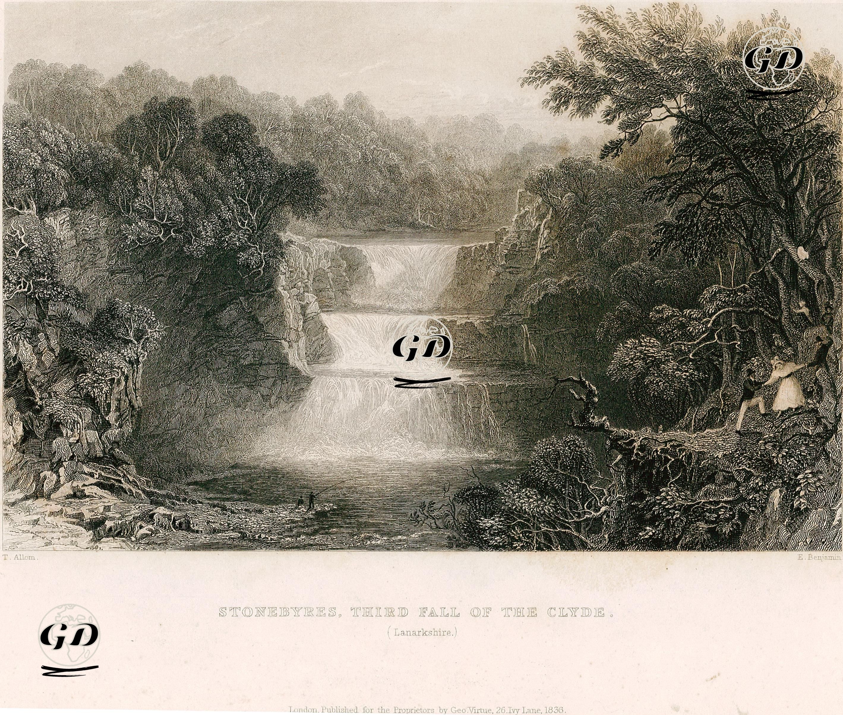 Clyde Nehri Üzerindeki Üçüncü Şelale Olan Stonebyres, Lanarkshire - Thomas Allom (1804-1872) - 1836
