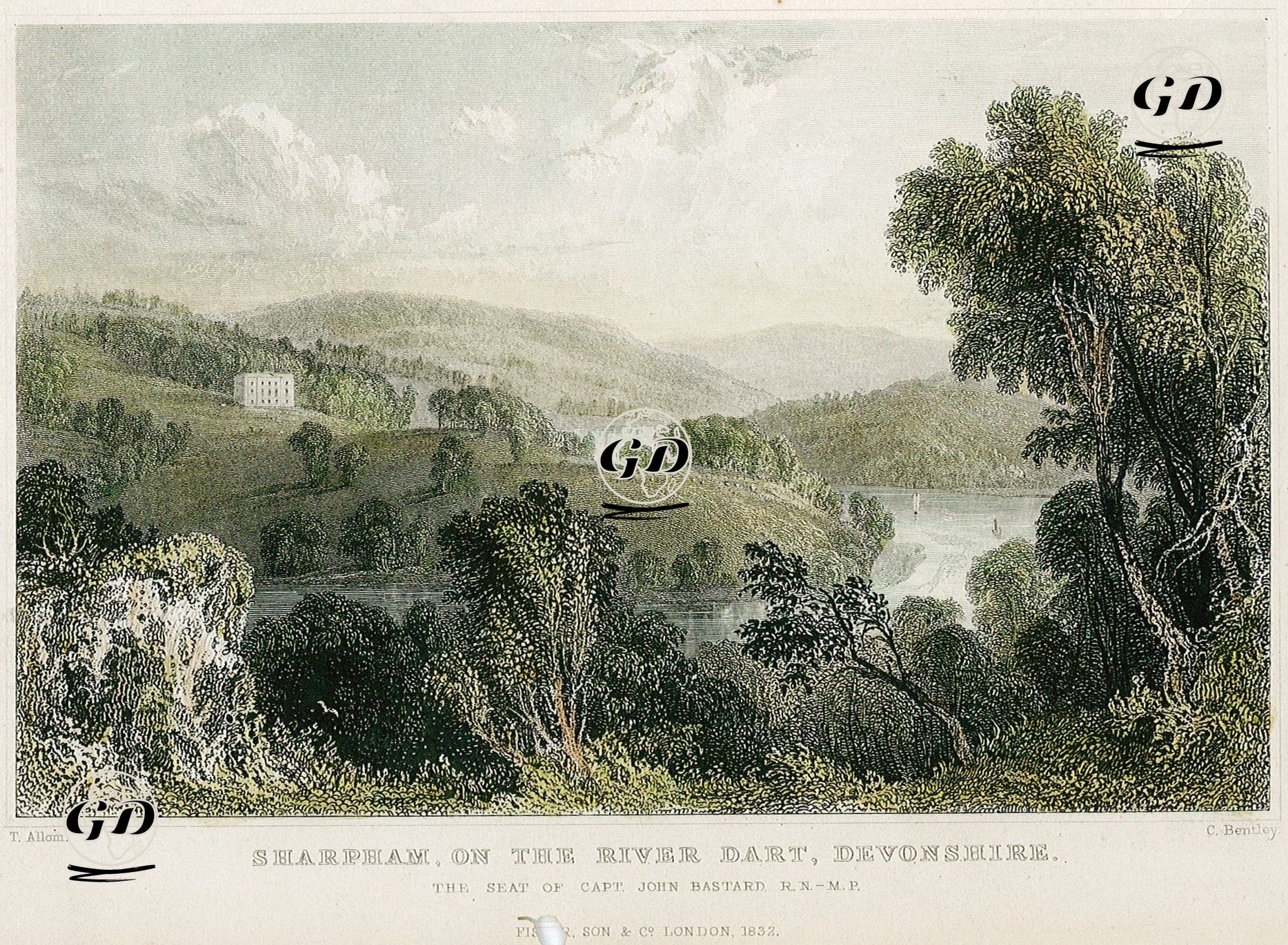 Dart Nehri Üzerinde John Bastard'ın Evi Sharpham Malikhanesi, Devonshire - Thomas Allom (1804-1872) - 1832