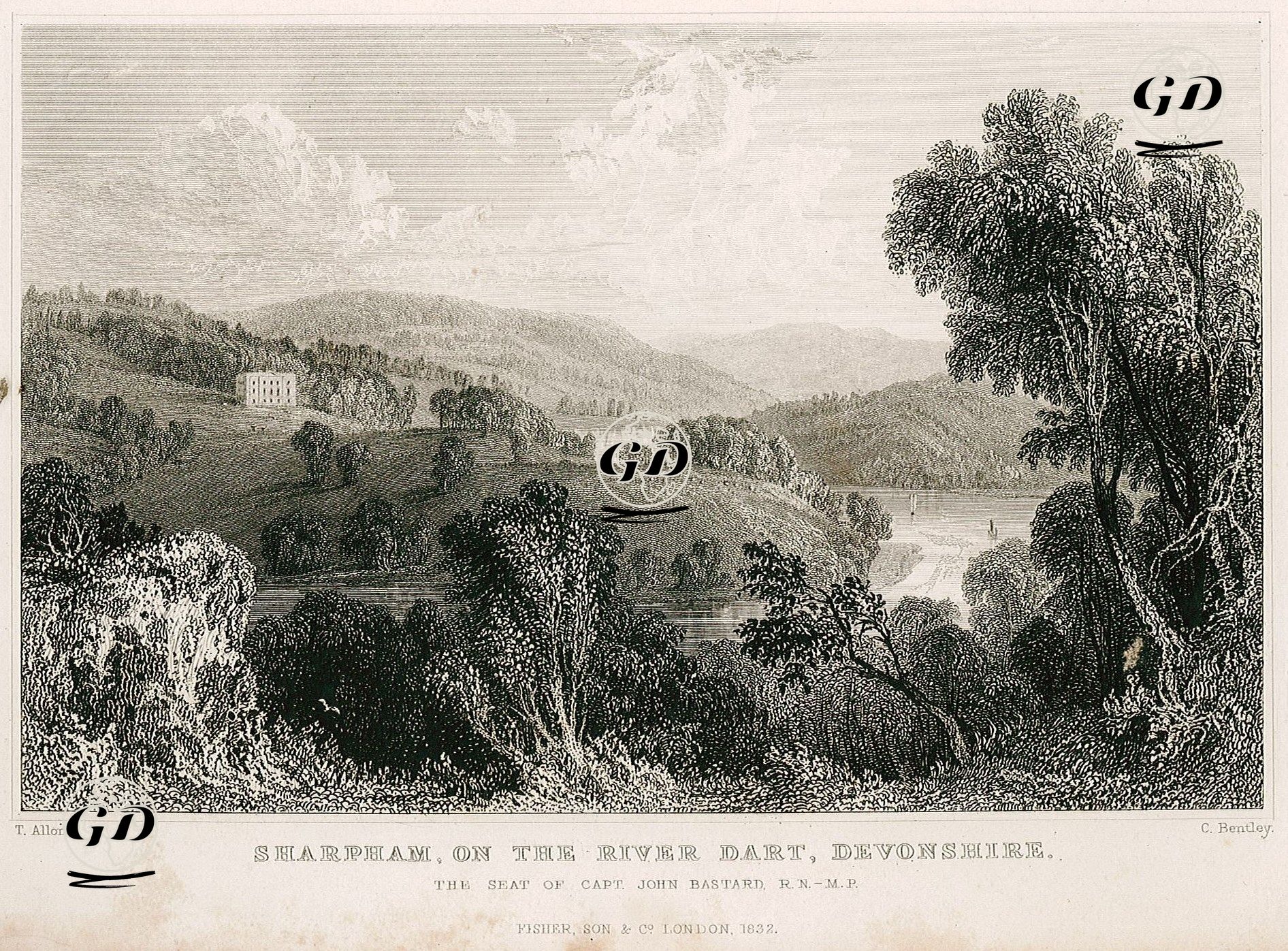 Dart Nehri Üzerinde John Bastard'ın Evi Sharpham Malikhanesi, Devonshire - Thomas Allom (1804-1872) - 1832
