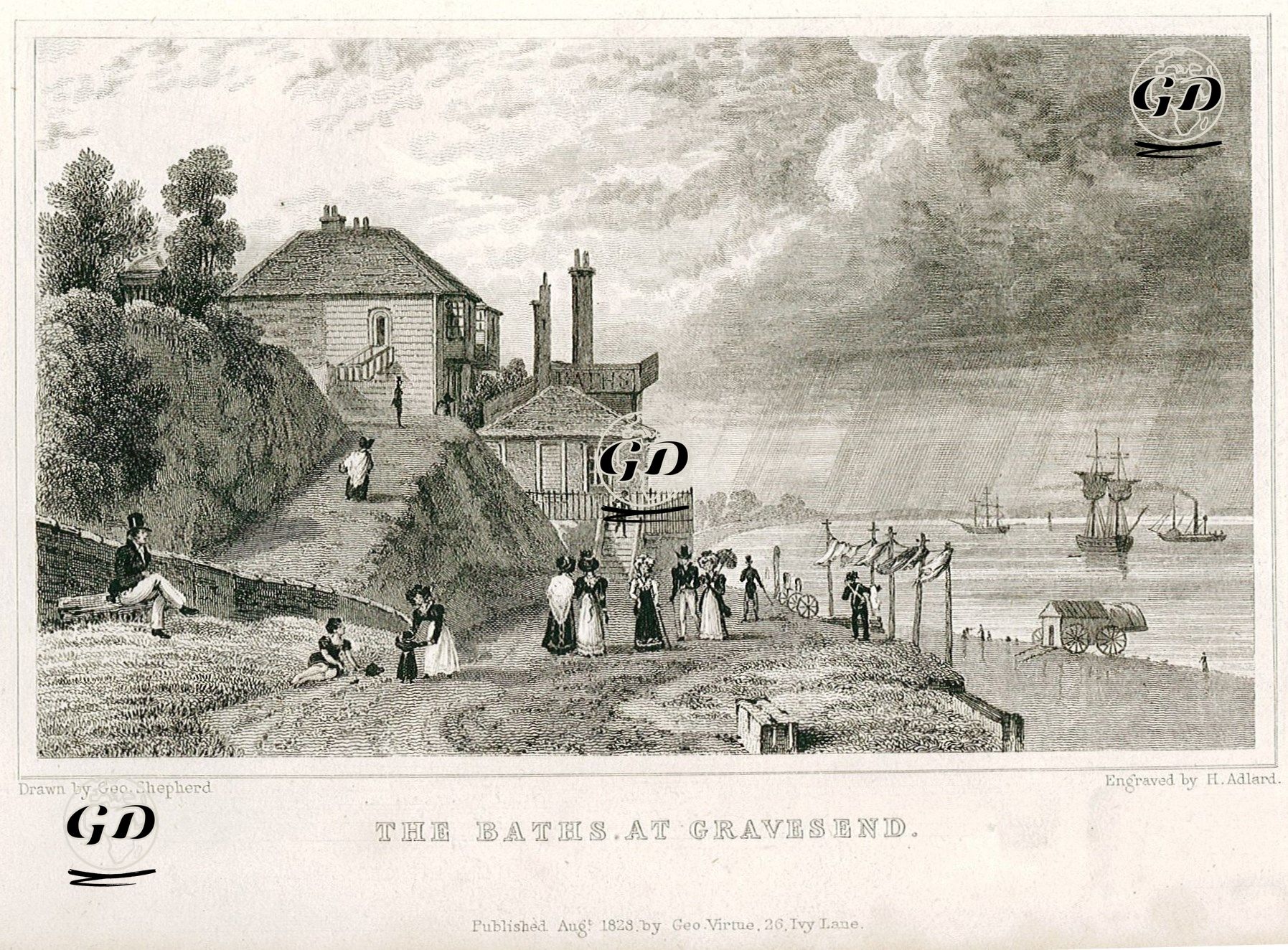 Gravesend Sahilinde Denize Girme Yeri - George Sidney Shepherd (1784-1862) - 1828