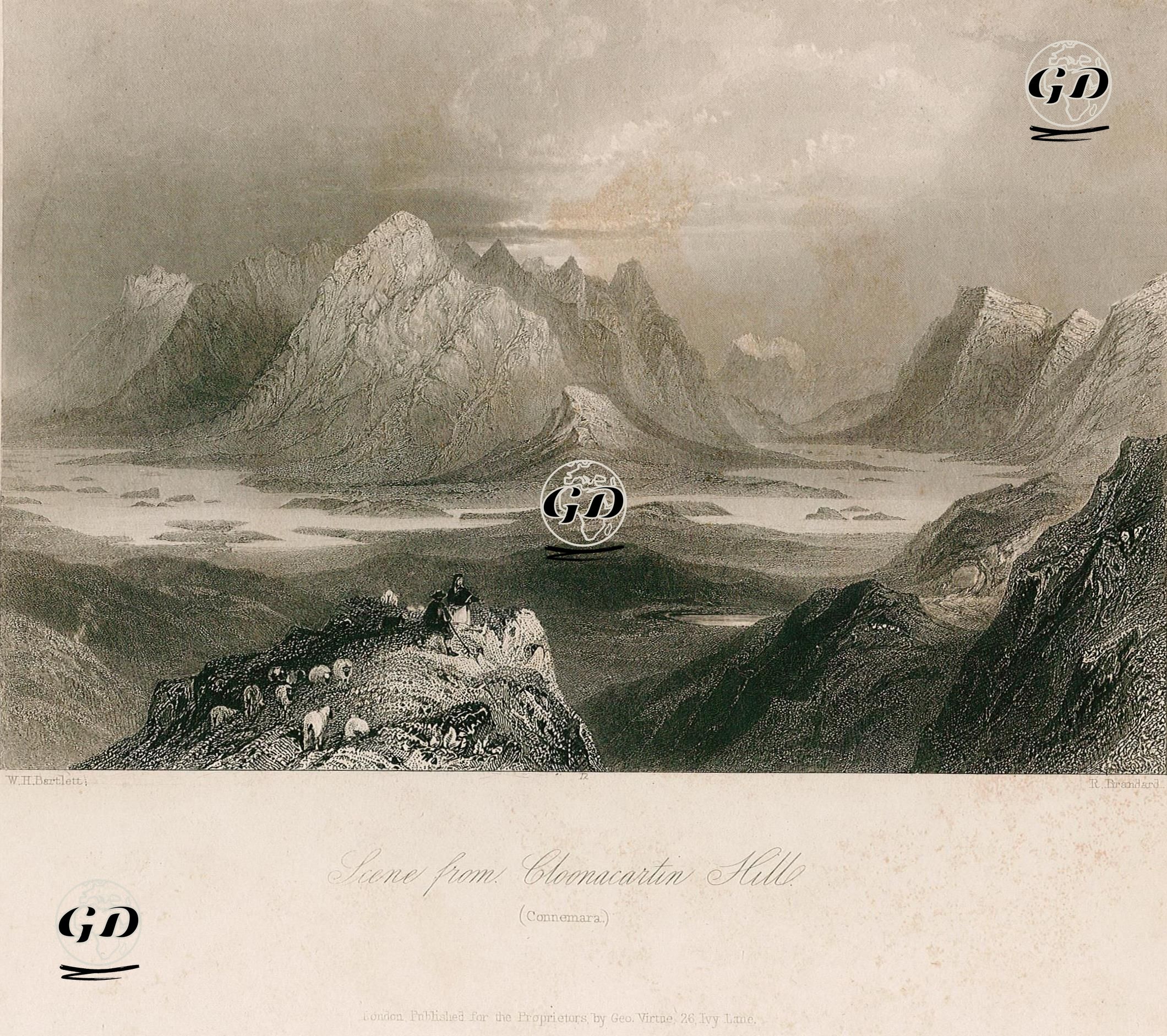Cloonacartin Tepesinden Manzara, Connemara - William Henry Bartlett (1809-1854) - 1842
