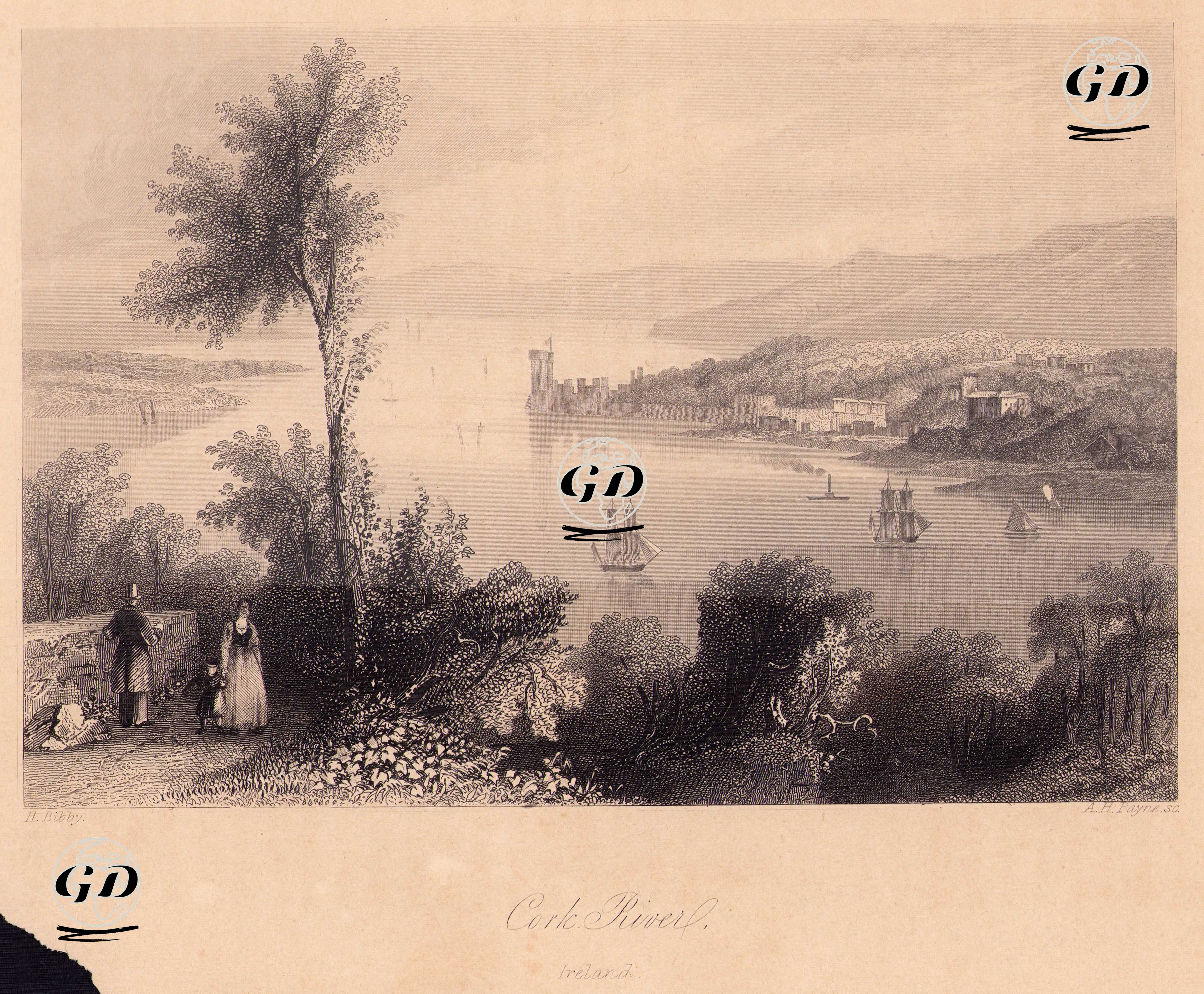 Lee Nehri Ve Blackrock Kalesi, Cork - H.Bibby - 1845