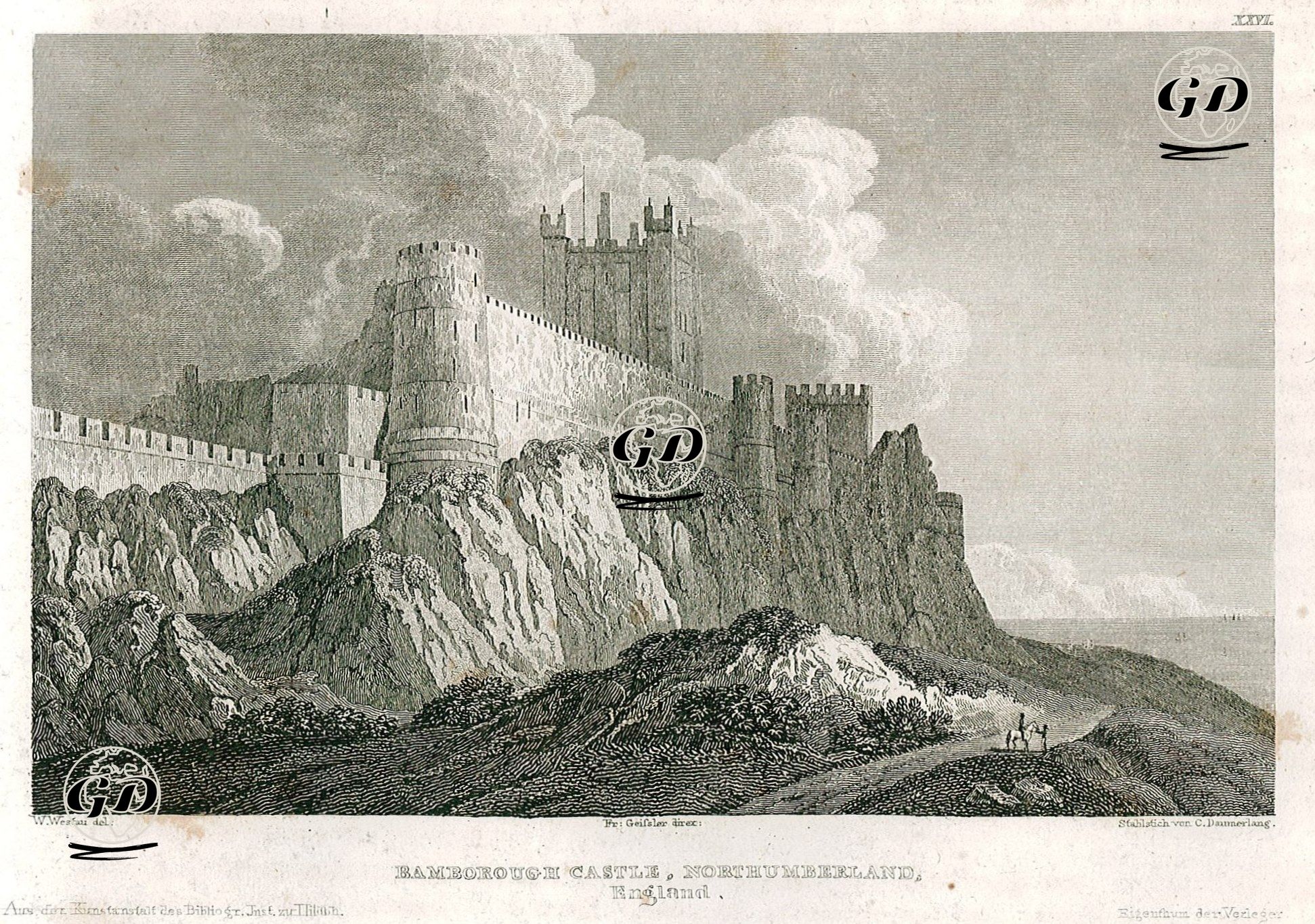 Bamburgh Kalesi, Northumberland, İngiltere - W.Westau - 1850