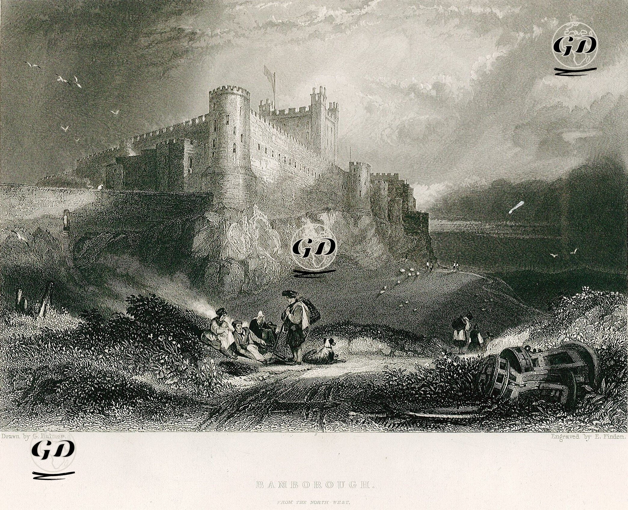 Bamburgh Kalesinin Kuzeybatıdan Görünümü - George Balmer (1805-1846) - 1842