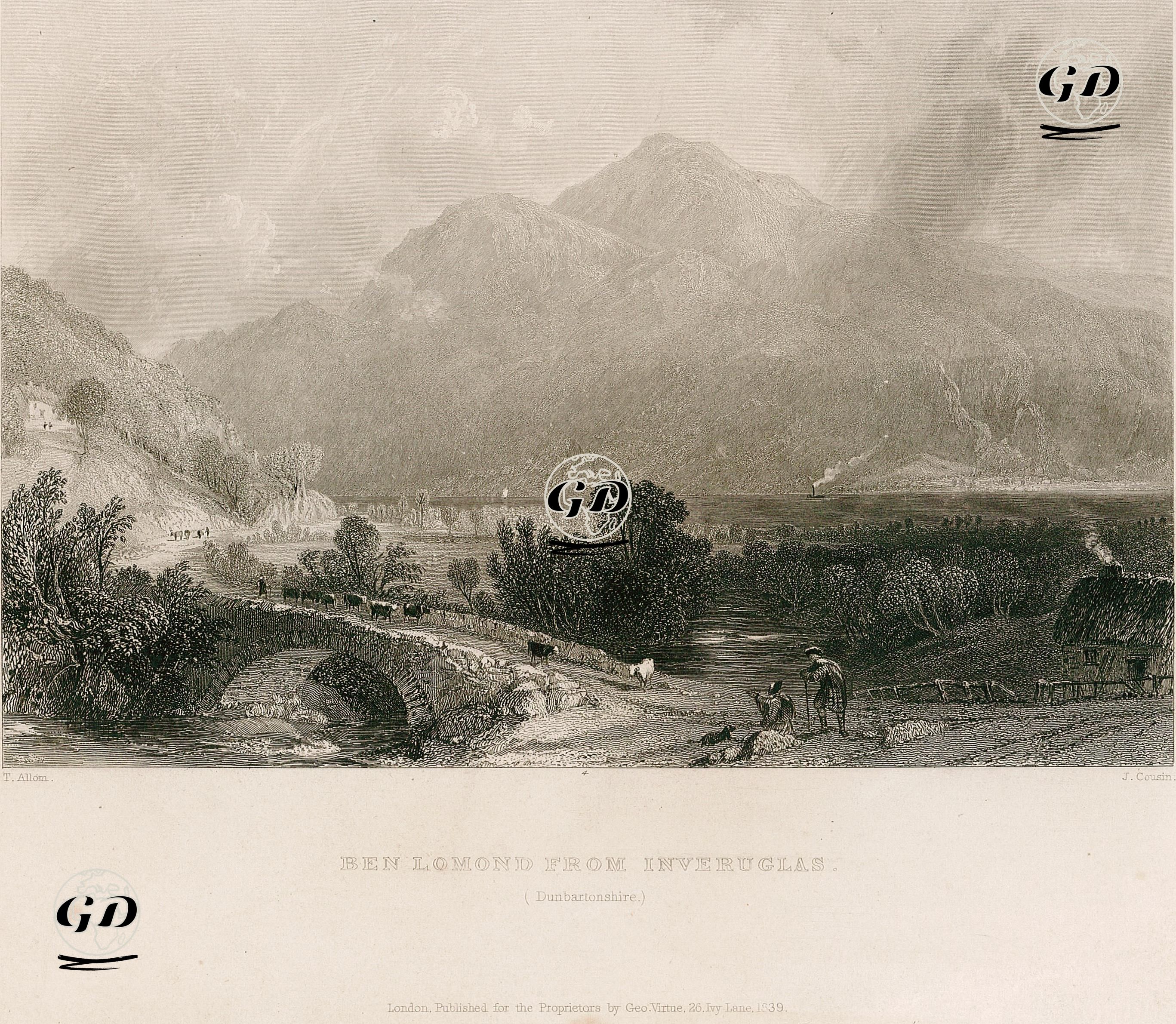 İnveruglas'da Ben Lomond Dağı Ve Lomond Gölü, Dunbartonshire - Thomas Allom (1804-1872) - 1839