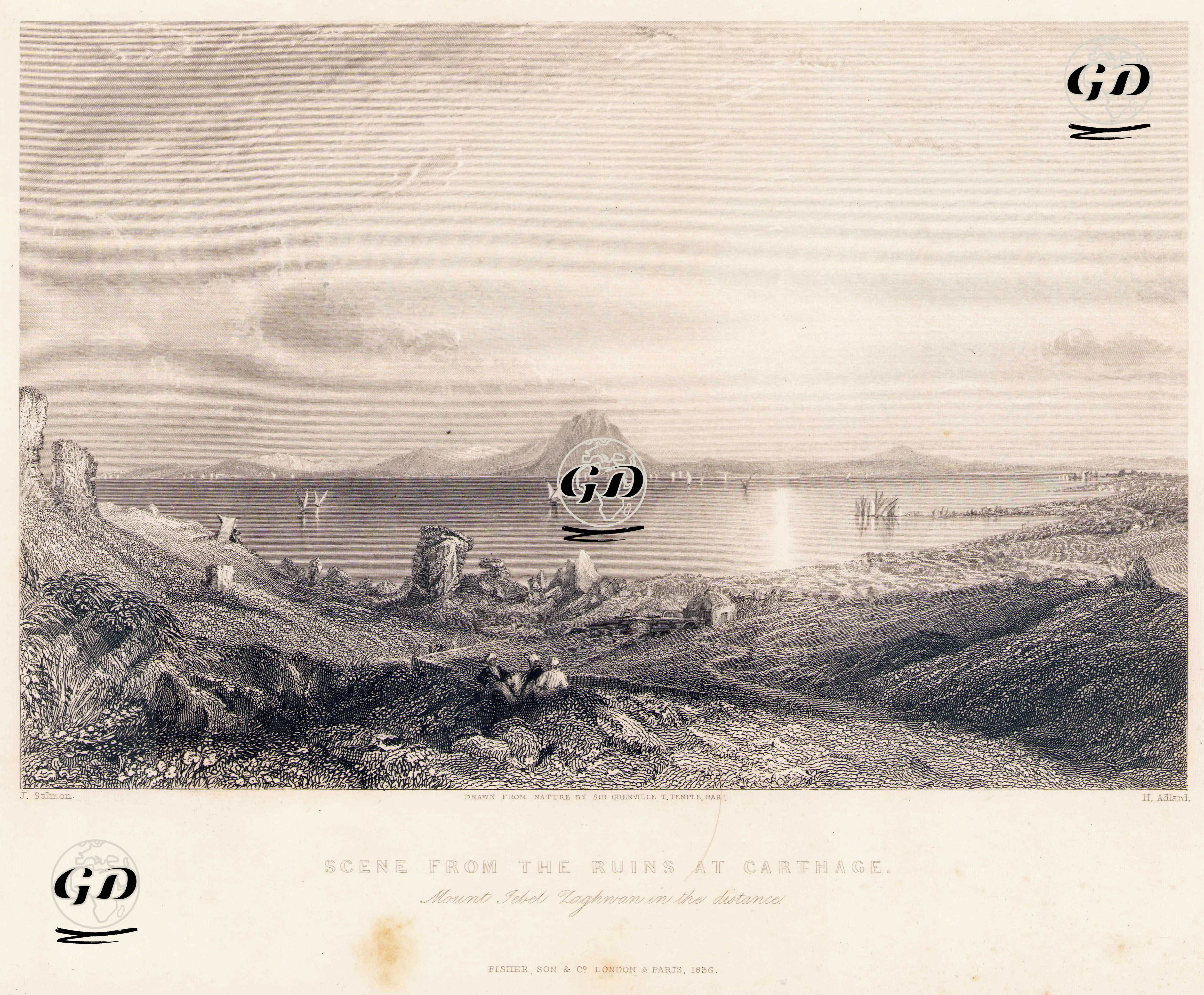 Scene From The Ruins At Carthage, Mount Jebel Zaghnan in The Distance - John Francis Salmon (1808-1886) - 1836