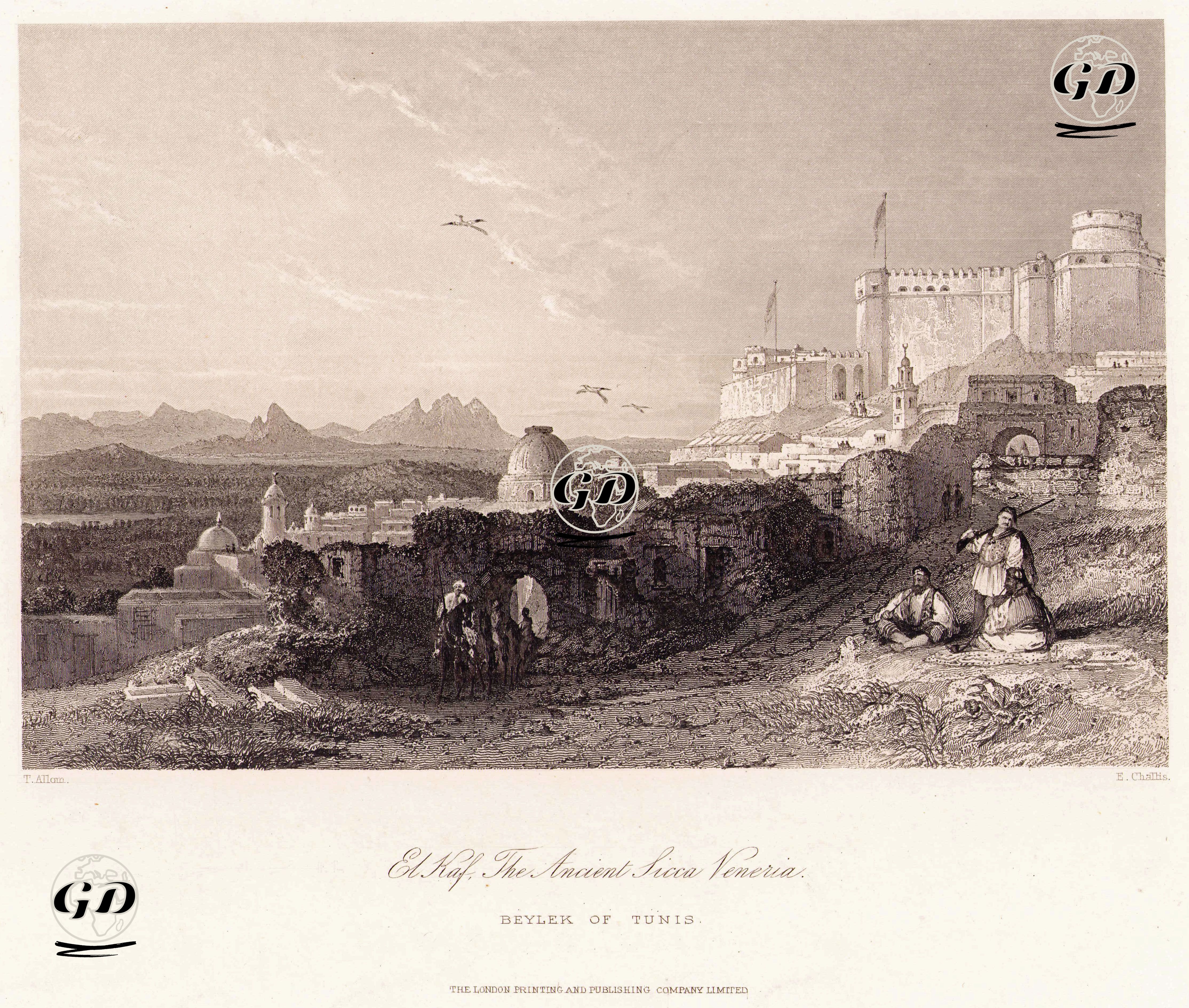 El Kaf'da Sicca Antik Şehri Ve Kef Kalesi, Tunus - Thomas Allom (1804-1872) - 1850
