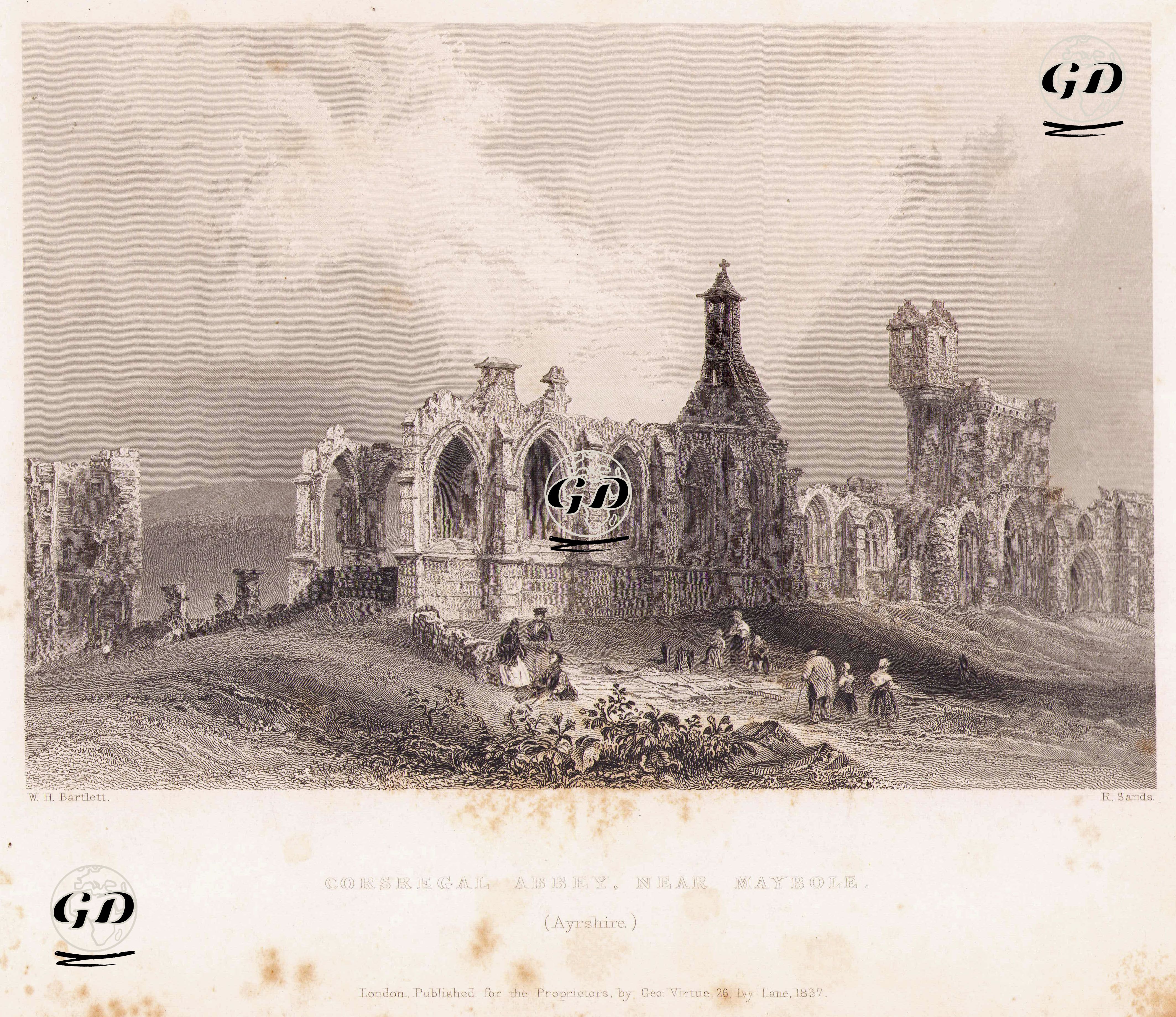 Maybole Kasabası Yakınlarındaki Saint Mary (Corsregal) Manastırı, Ayrshire - William Henry Bartlett (1809-1854) - 1837