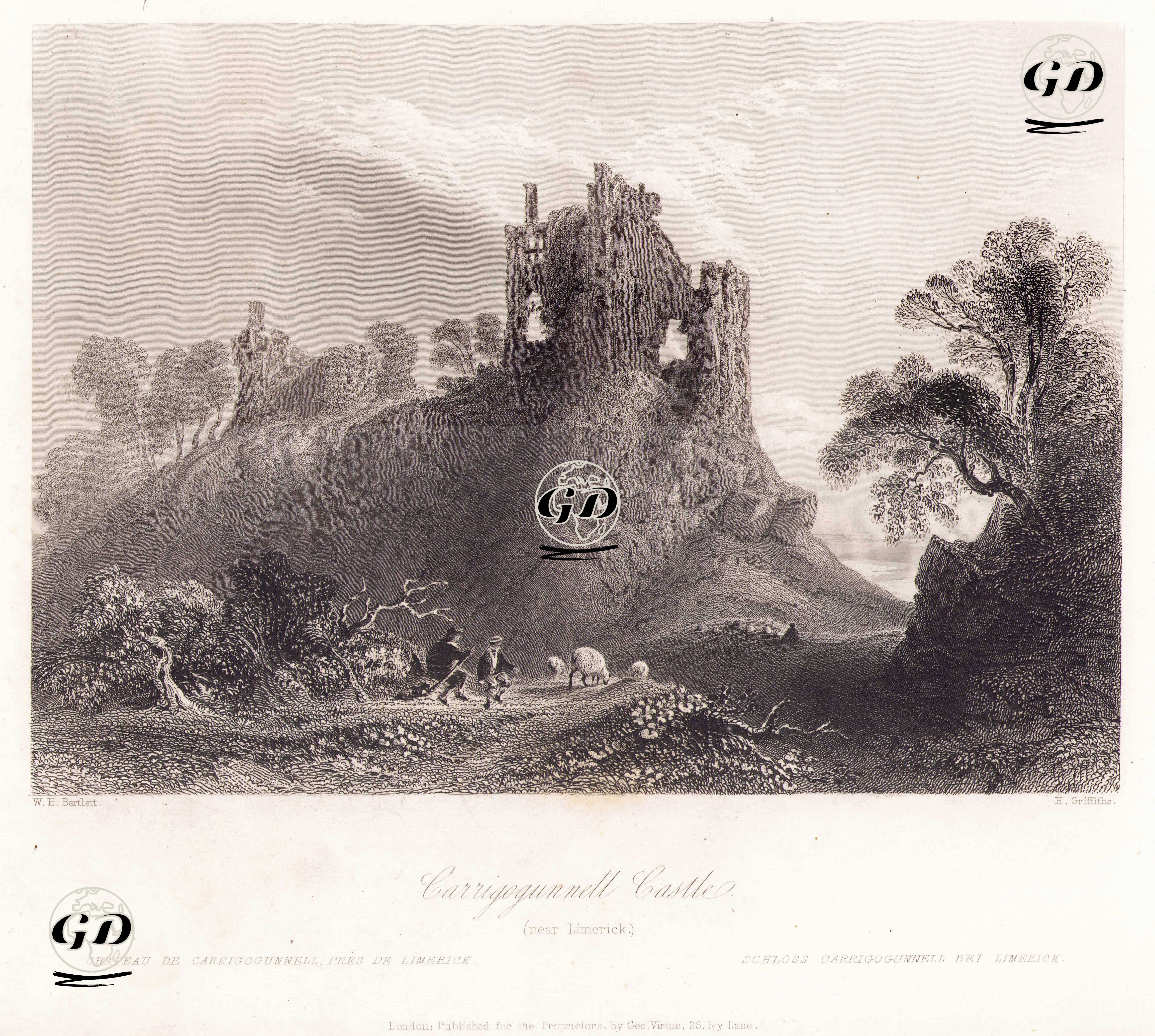 Limerick Yakınlarındaki Carrigogunnell Kalesi - William Henry Bartlett (1809-1854) - 1842