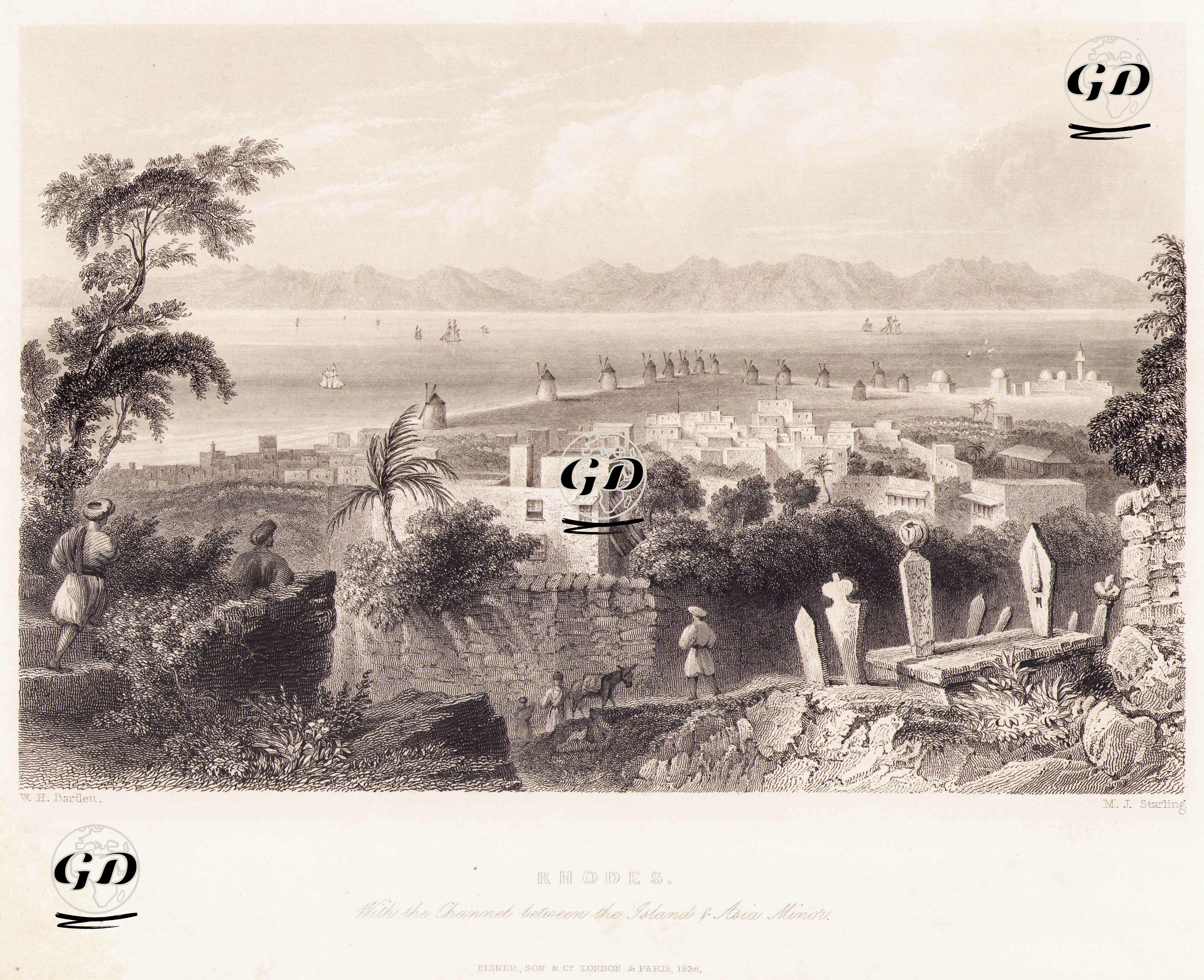 Rhodes, With The Channel Between The Island & Asia Minor - William Henry Bartlett (1809-1854) - 1838