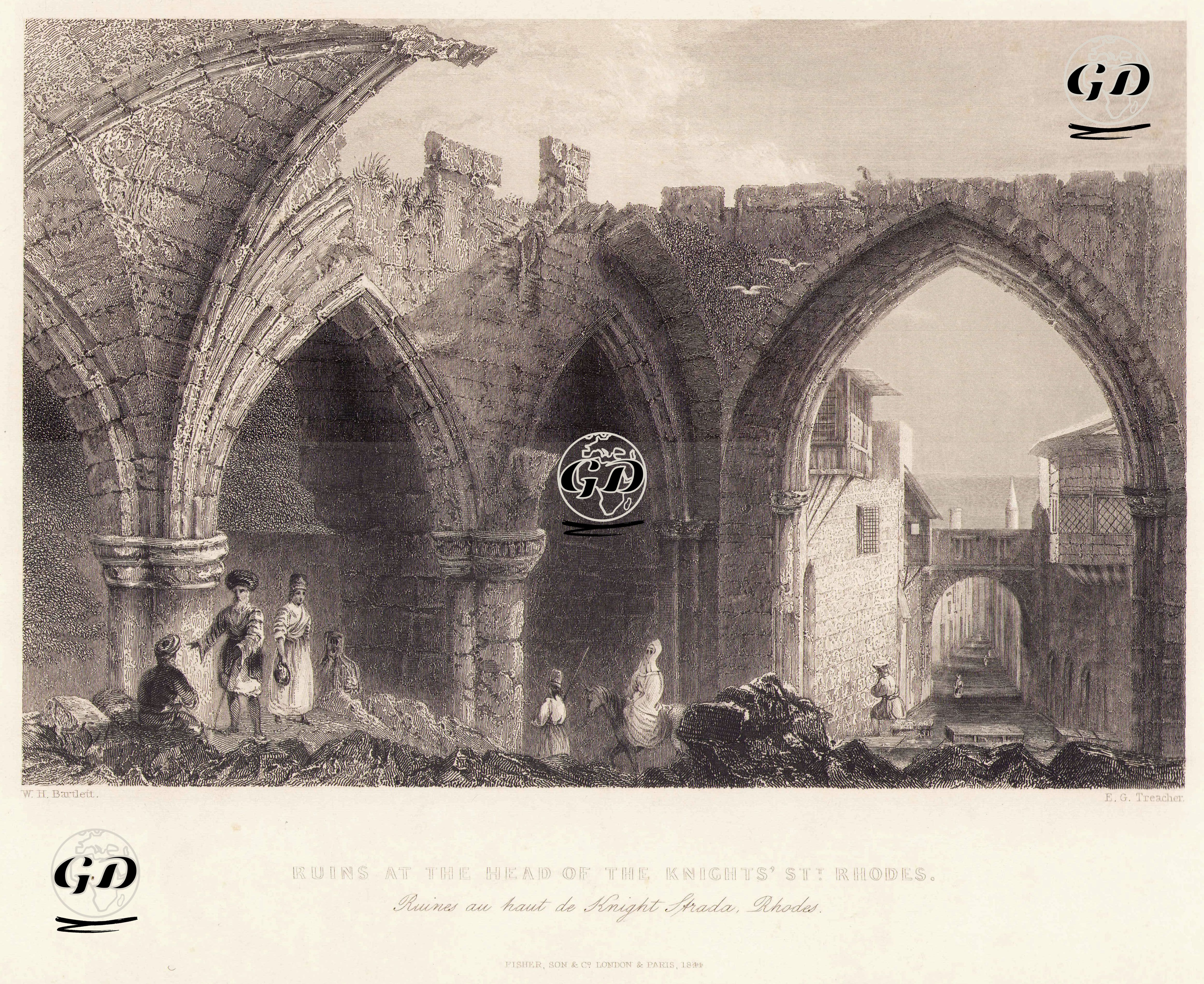 Rodos Kalesi  Veya  Rodos Şövalyeleri Büyük Efendi Sarayı - William Henry Bartlett (1809-1854) - 1844