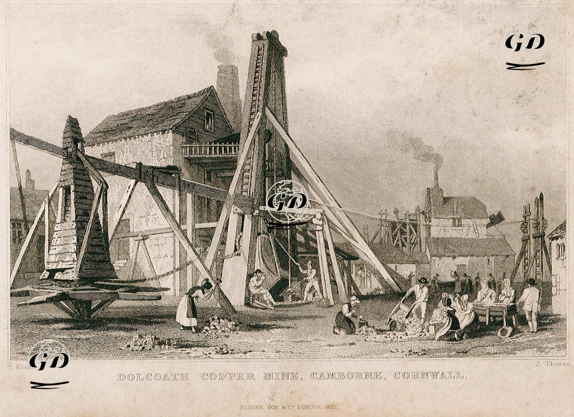 Dolcoath Bakır Madeni, Camborne, Cornwall - Thomas Allom (1804-1872) - 1831