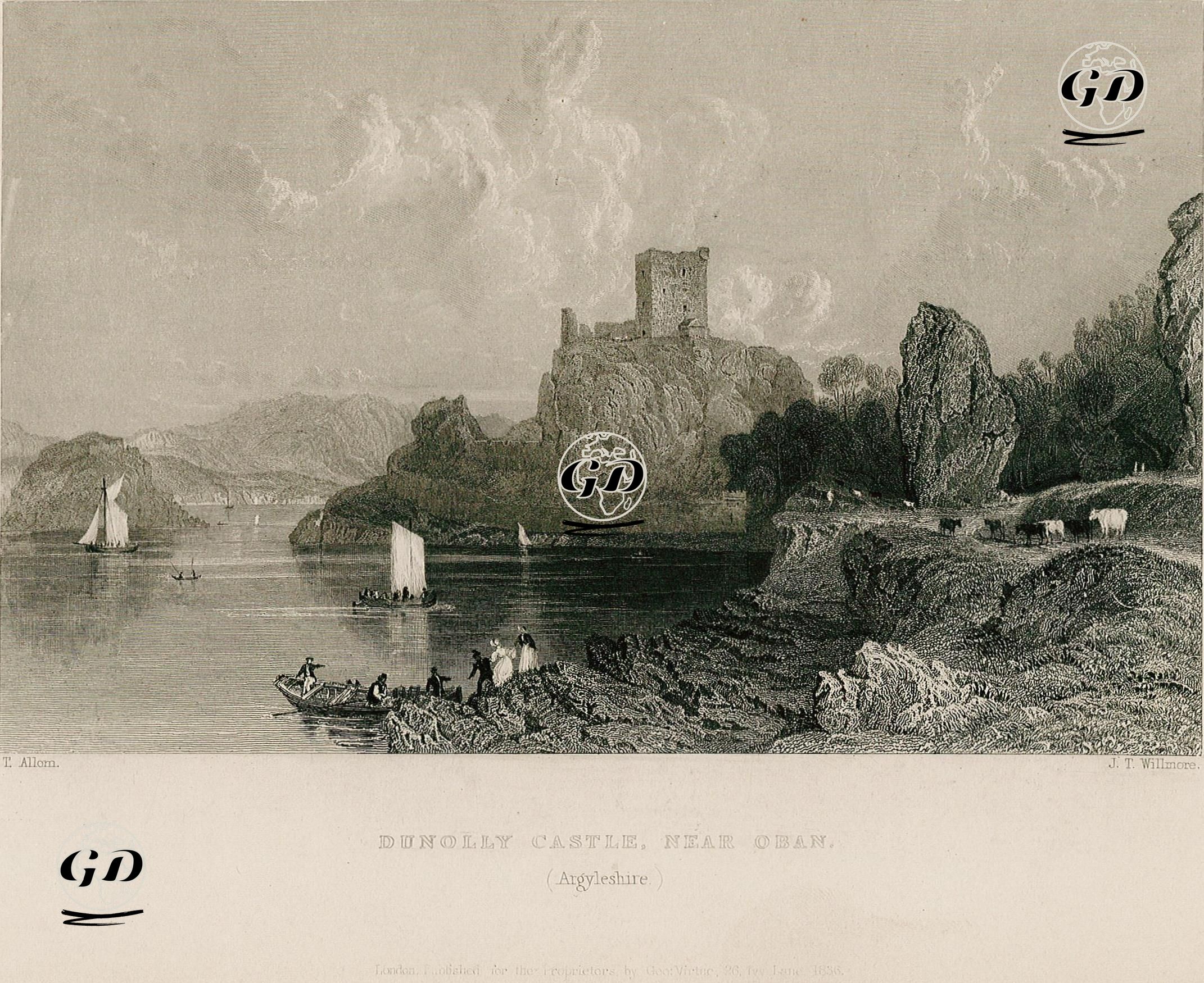 Oban Kasabasının Yakınlarındaki Dunolly Kalesi, Argyleshire - Thomas Allom (1804-1872) - 1836