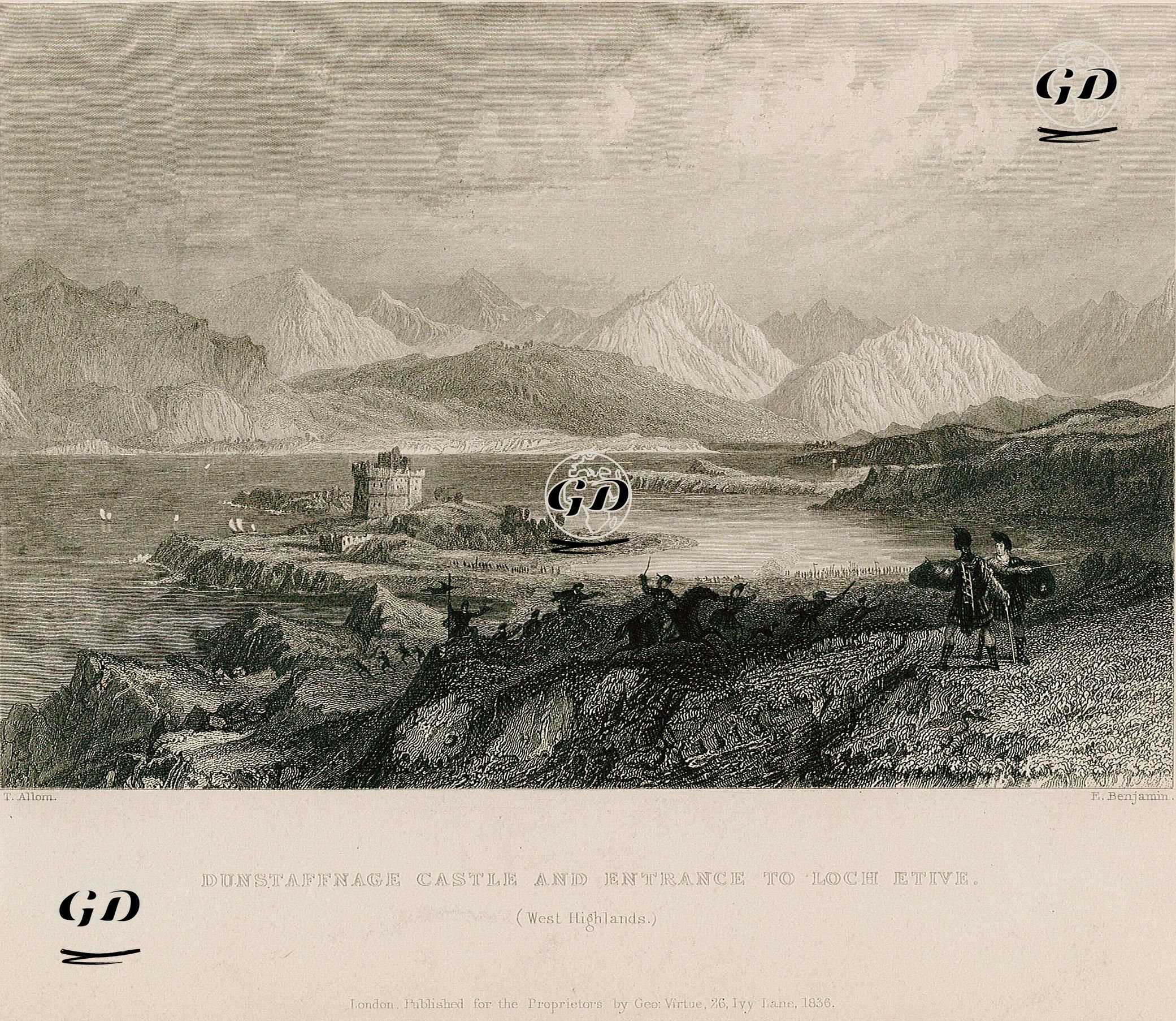 Dunstaffnage Kalesi Ve Etive Gölüne Giriş, Batı İskoç Yaylaları - Thomas Allom (1804-1872) - 1836
