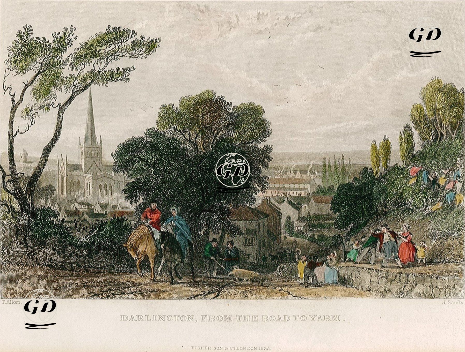 Yarm Kasabası Yolundan Darlington - Thomas Allom (1804-1872) - 1835