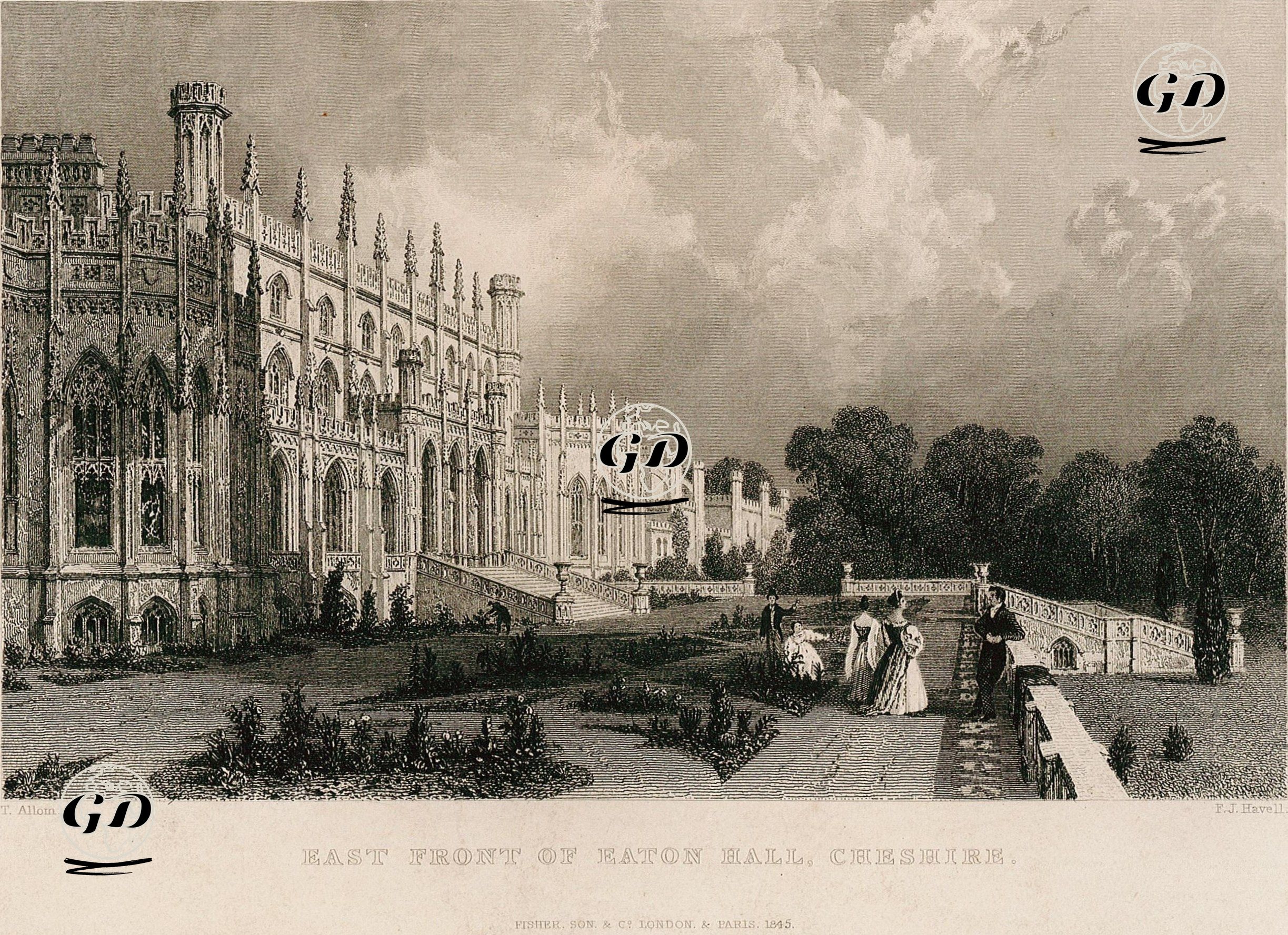 Eaton Hall Malikhanesinin Doğu Ön Tarafı, Cheshire - Thomas Allom (1804-1872) - 1845