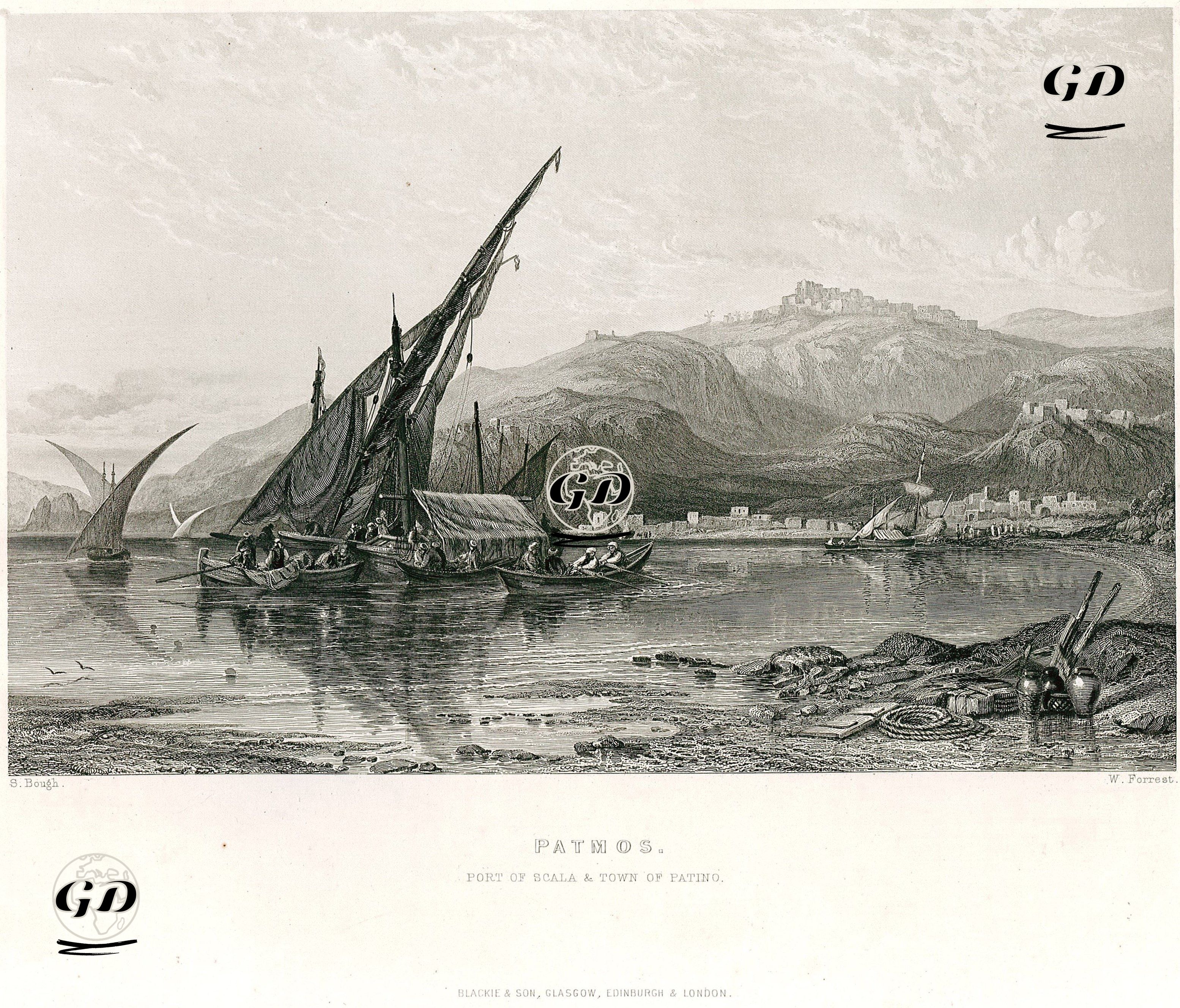 Patmos(Batnaz), Scala Limanı Ve Patina Kasabası - Samuel Bough (1822-1878) - 1847