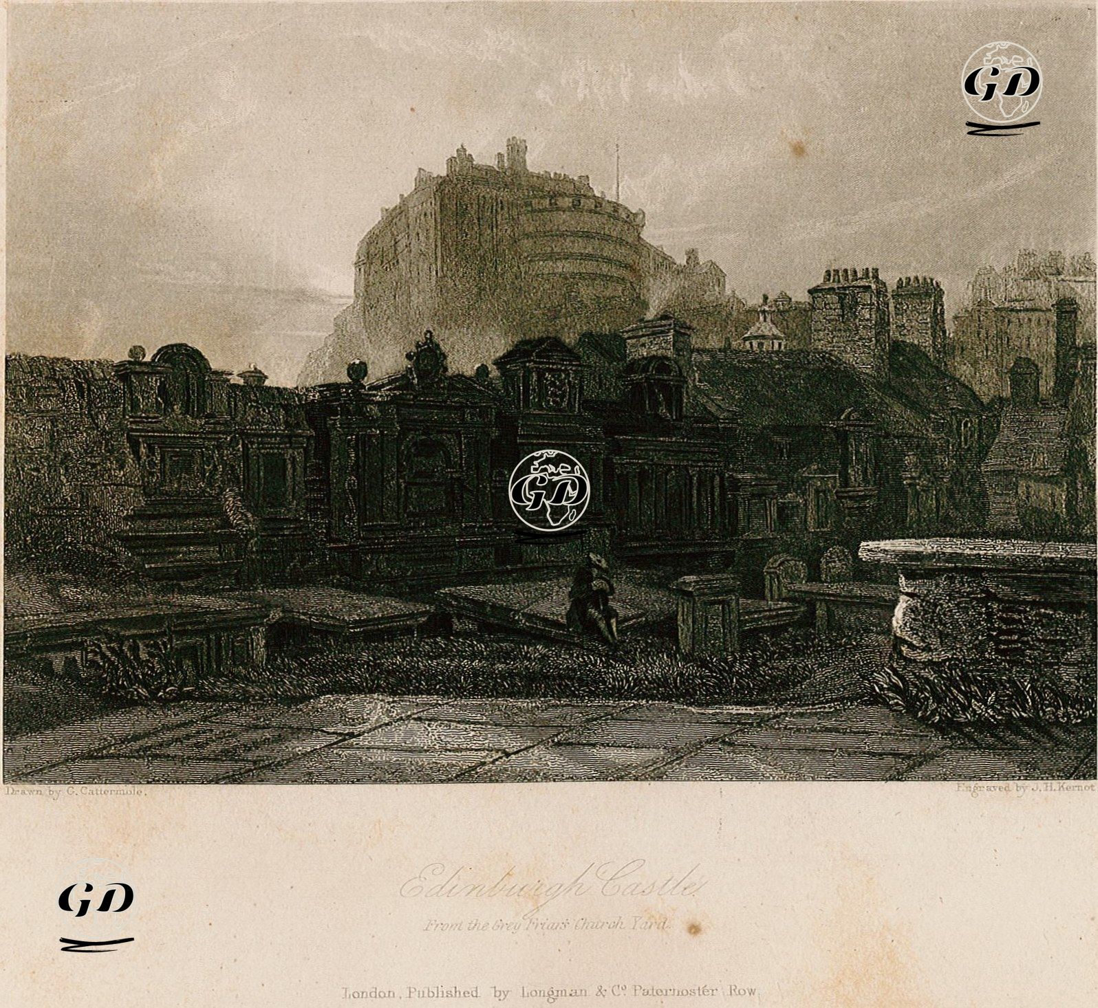 Frer Rahiplerinin Kilisesinden Edinburgh Kalesi - George Cattermole (1800-1868) - 1835