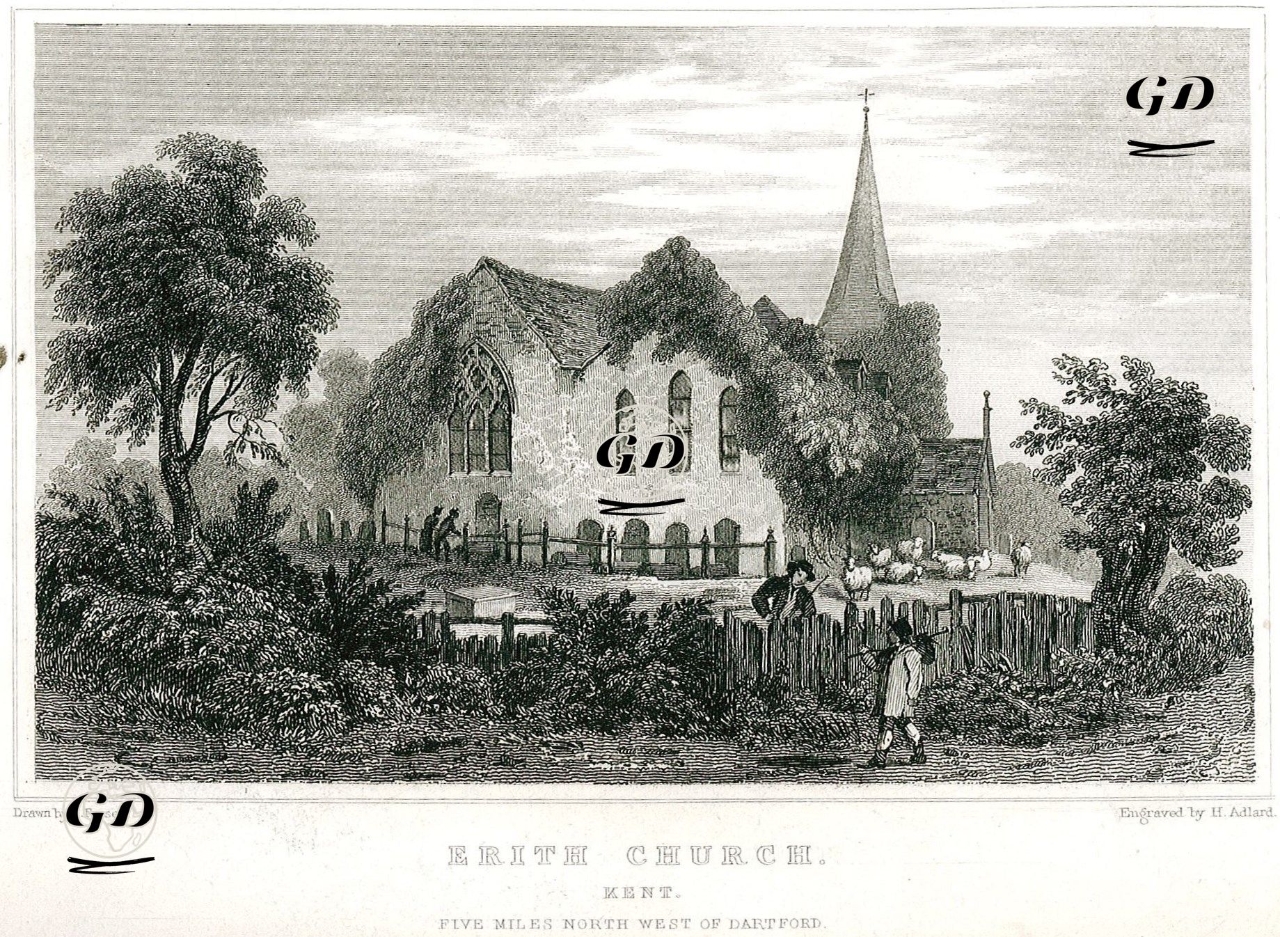 Dartdord'un Beş Mil Kuzeybatısındaki Erith Kilisesi, Kent - Joseph Fussell (1785-1849) - 1829